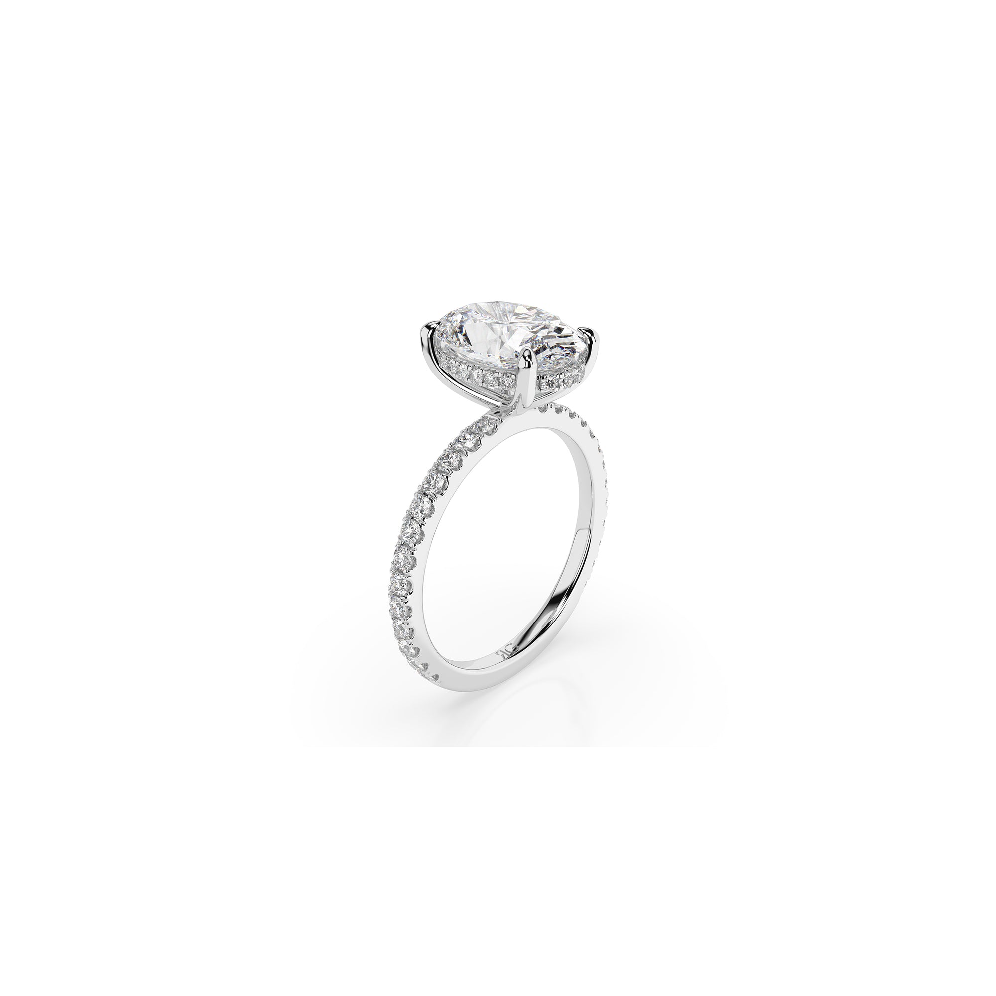 14k Oval Solitaire Pave Band | Hidden Halo