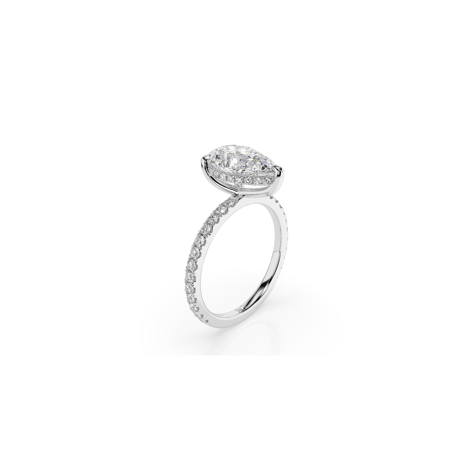 14k Pear Cut Solitaire Pave Band | Hidden Halo