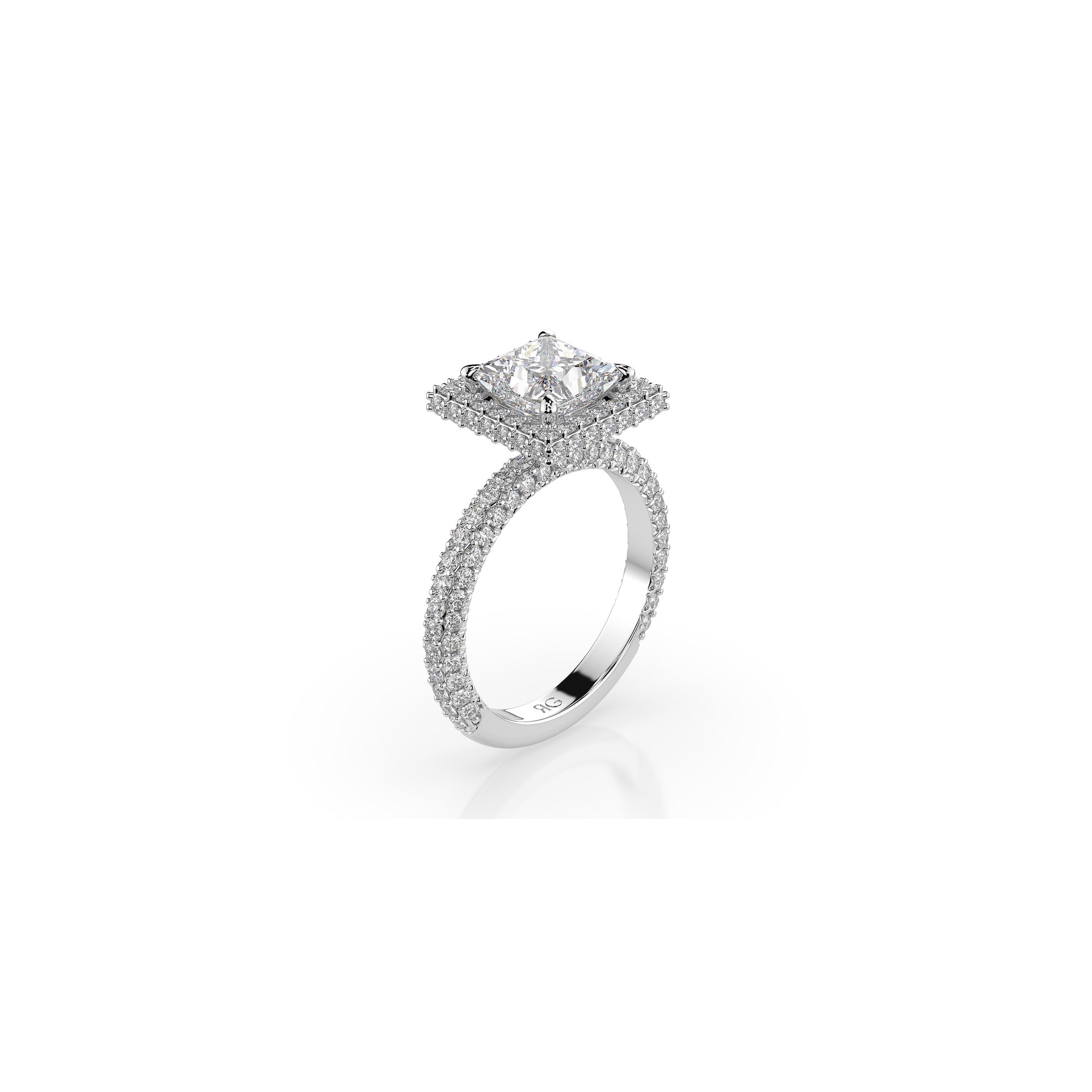 14k Princess Cut Triple Pave Ring