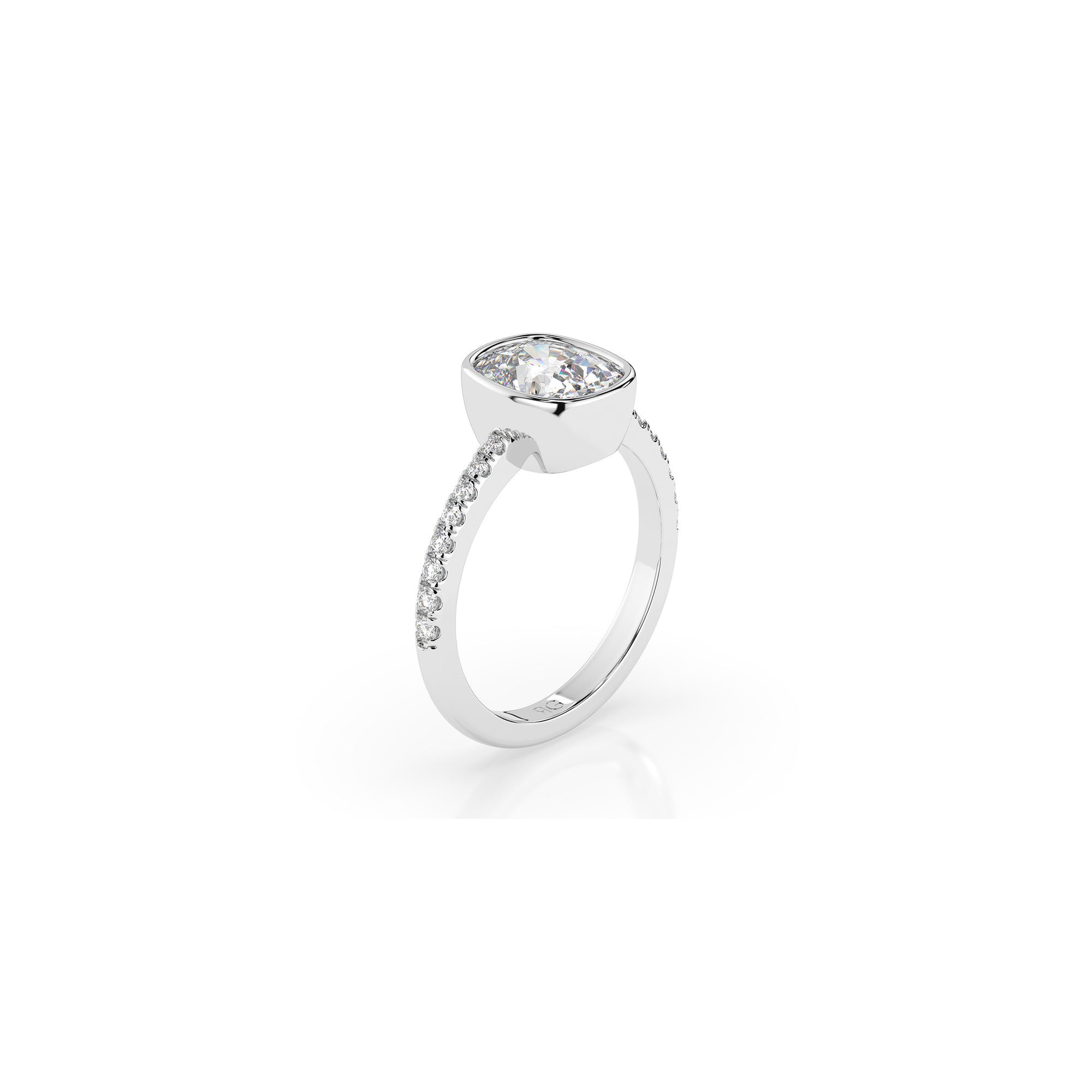 14k Cushion Pave Bezel Ring