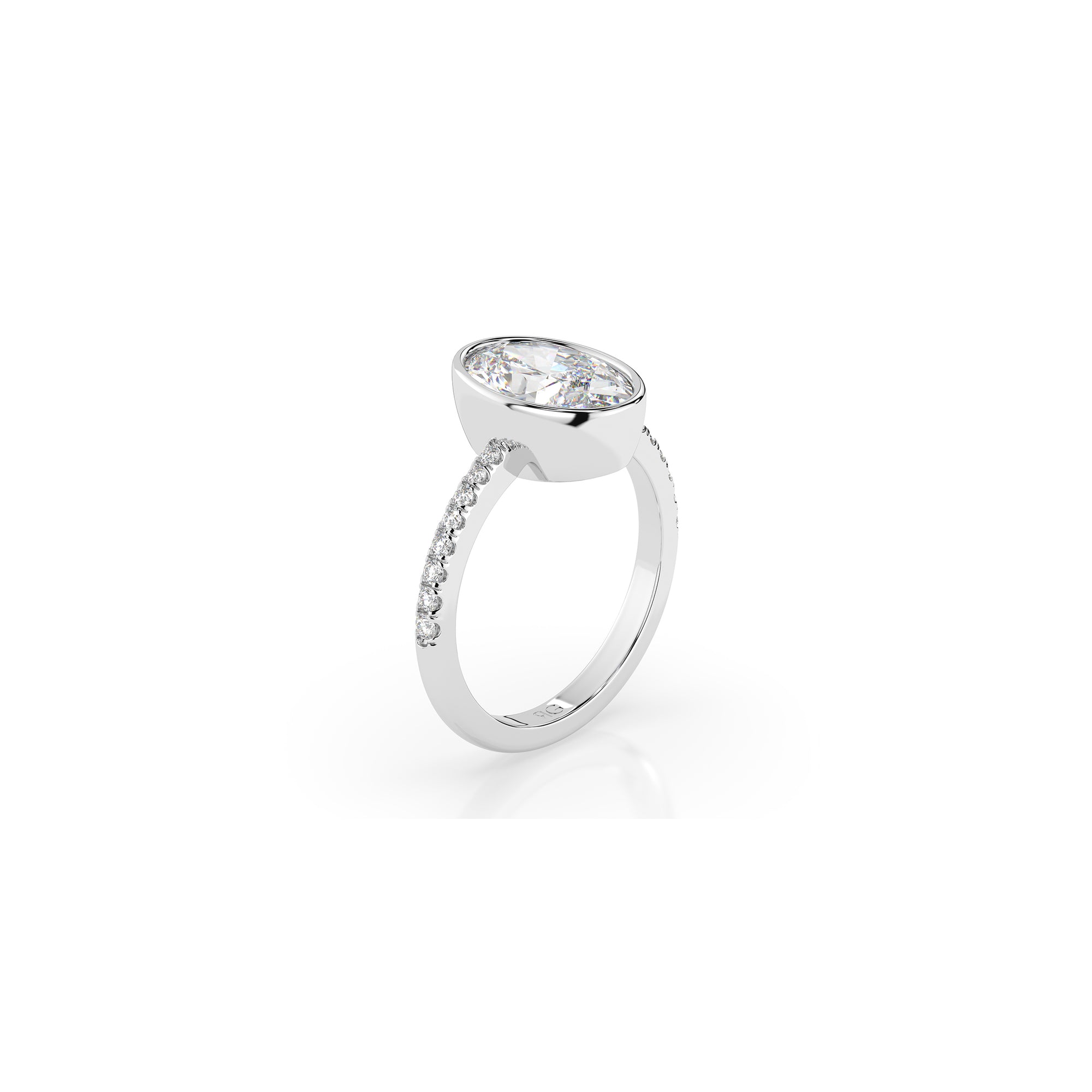 14k Oval Pave Bezel Ring