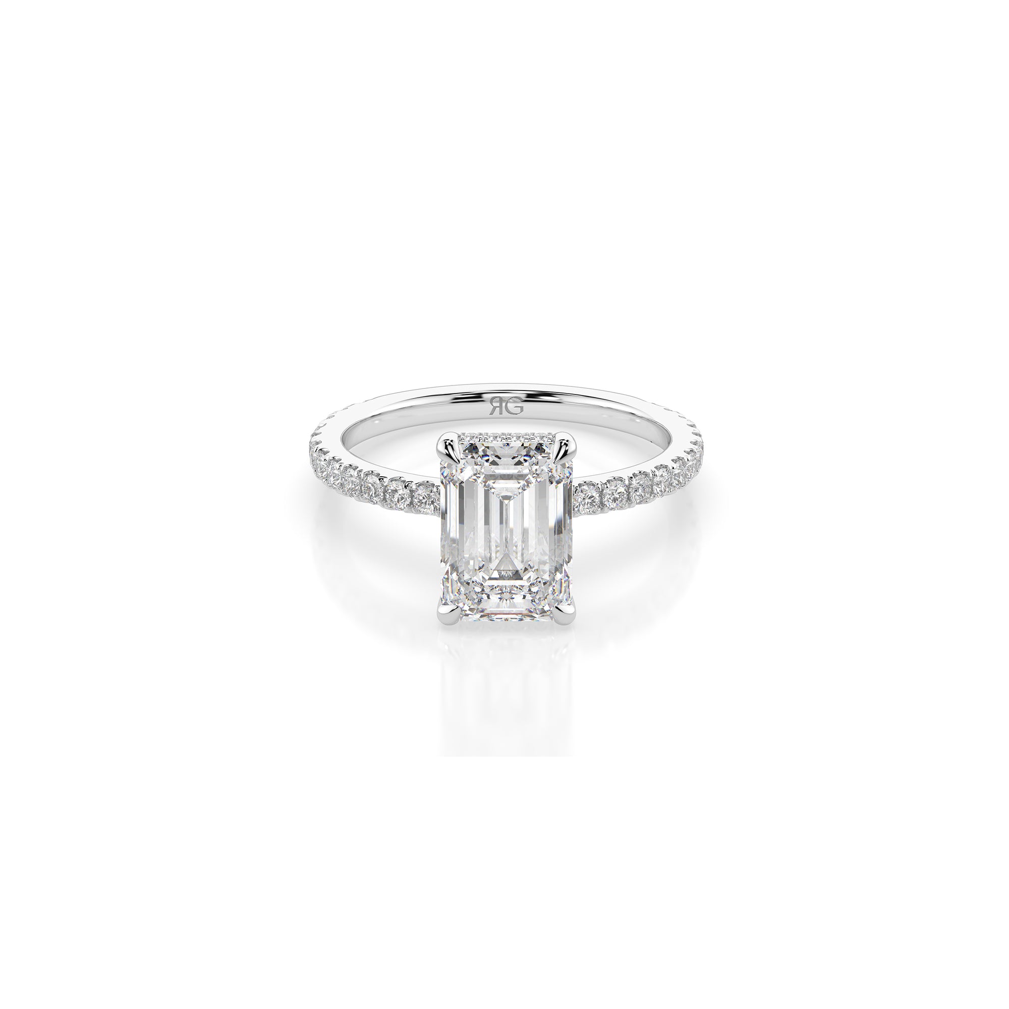 14k Emerald Cut Solitaire Pave Band | Hidden Halo