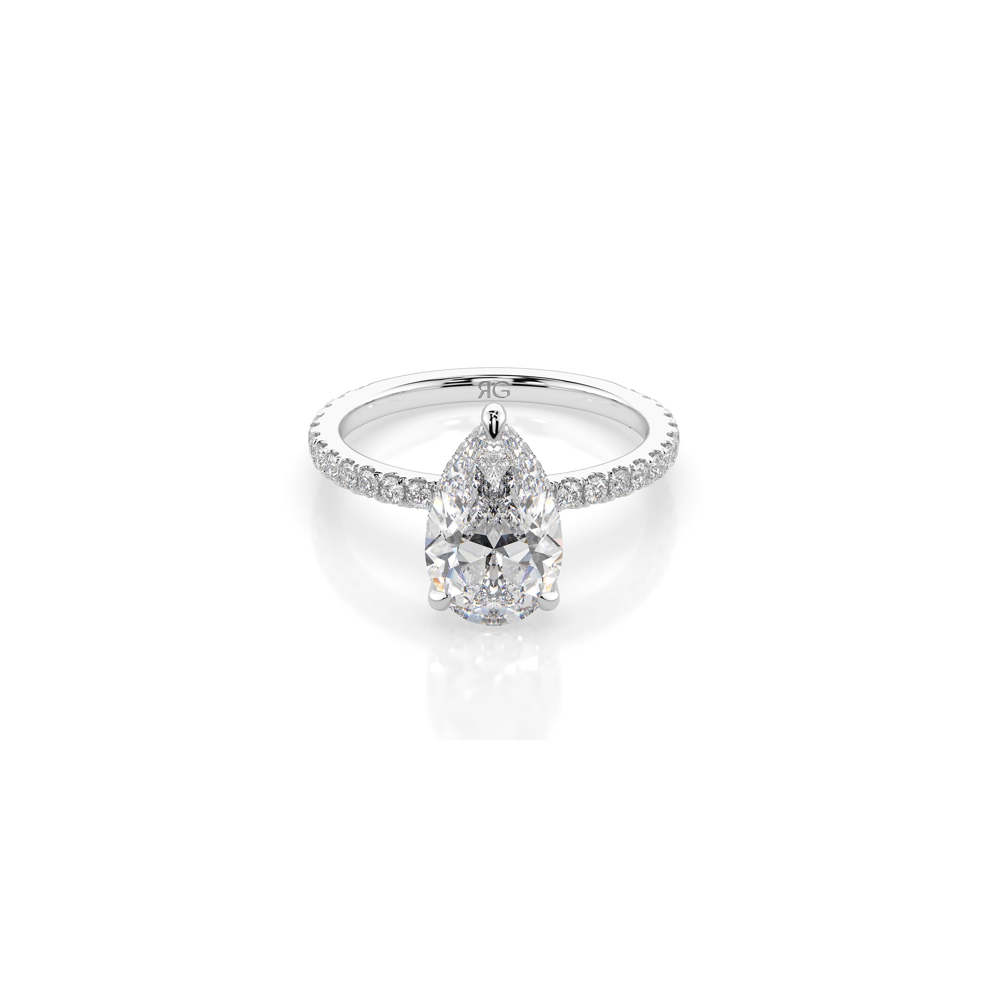 14k Pear Cut Solitaire Pave Band | Hidden Halo