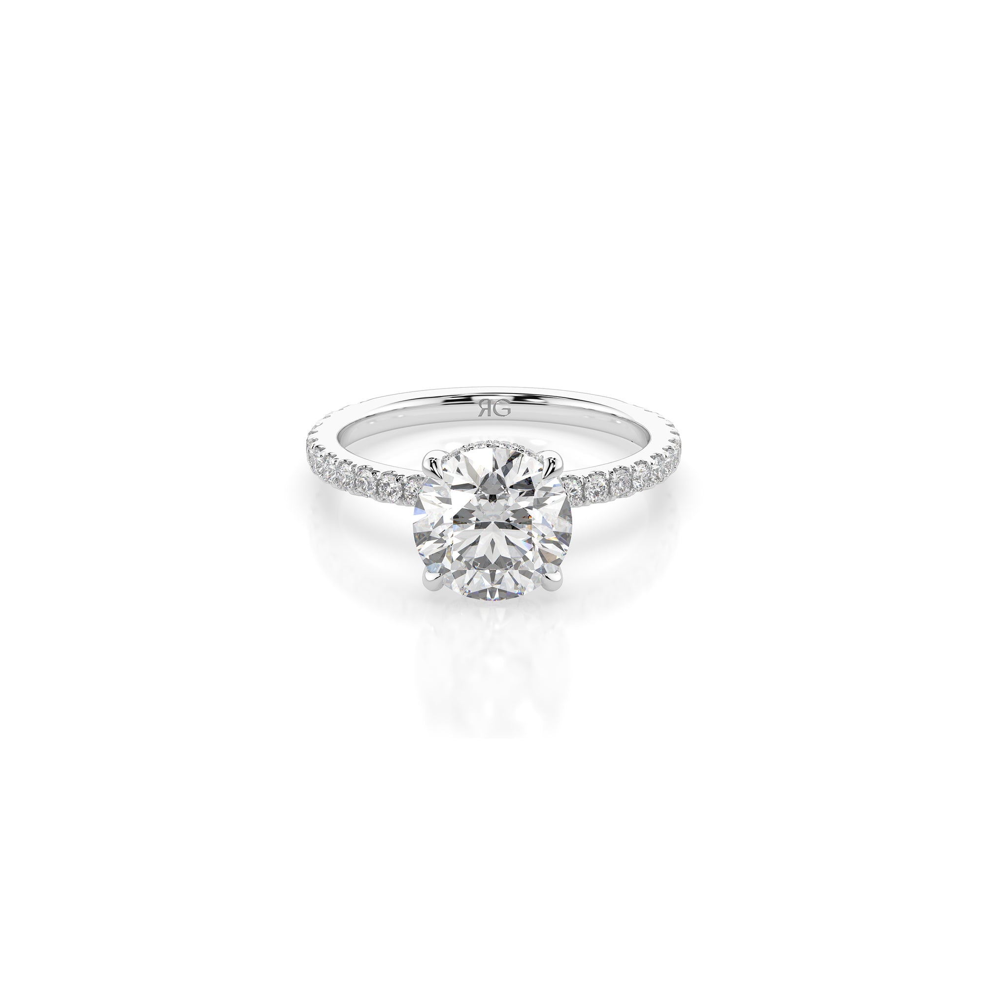 14k Round Solitaire Pave Band | Hidden Halo
