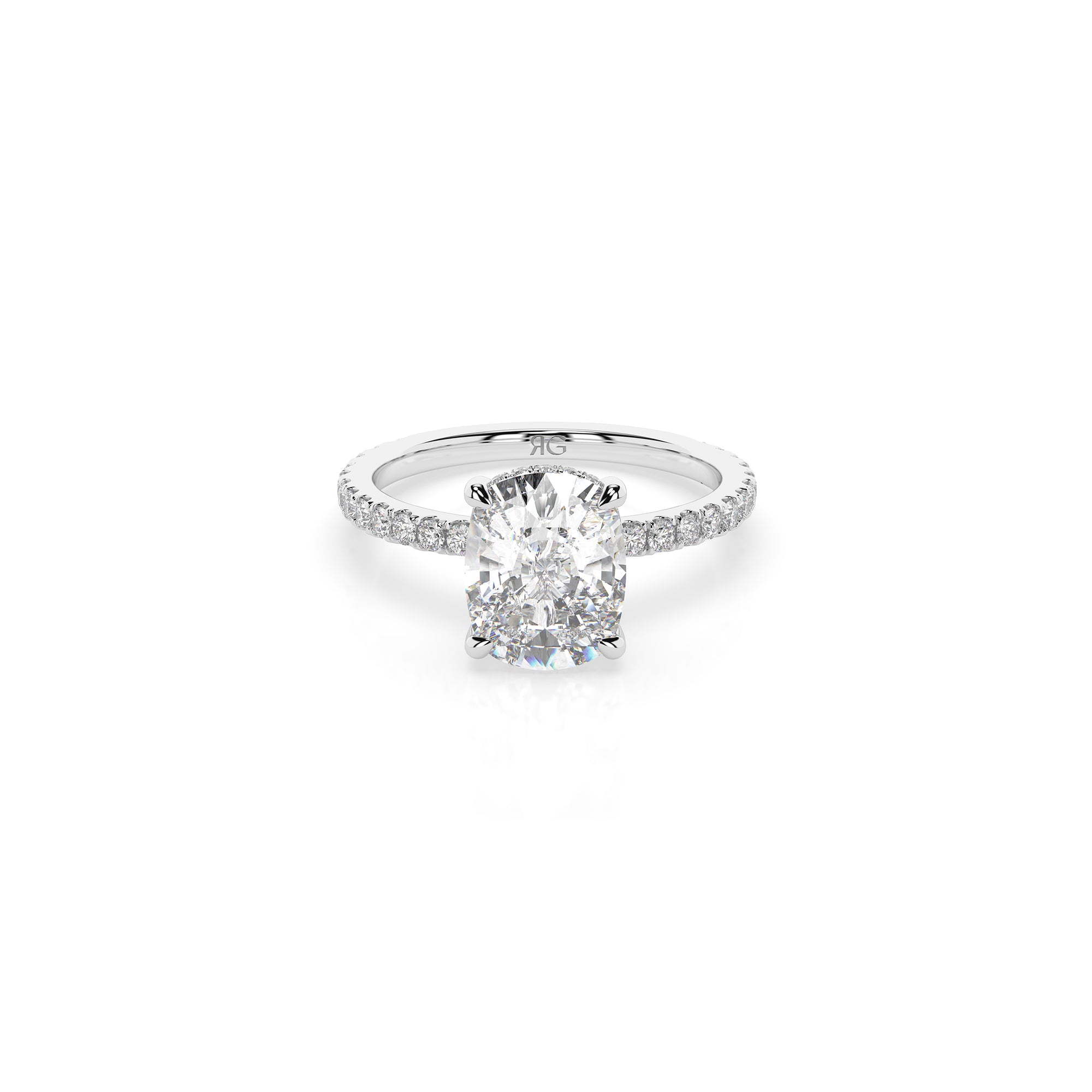 14k Cushion Cut Solitaire Pave Band | Hidden Halo