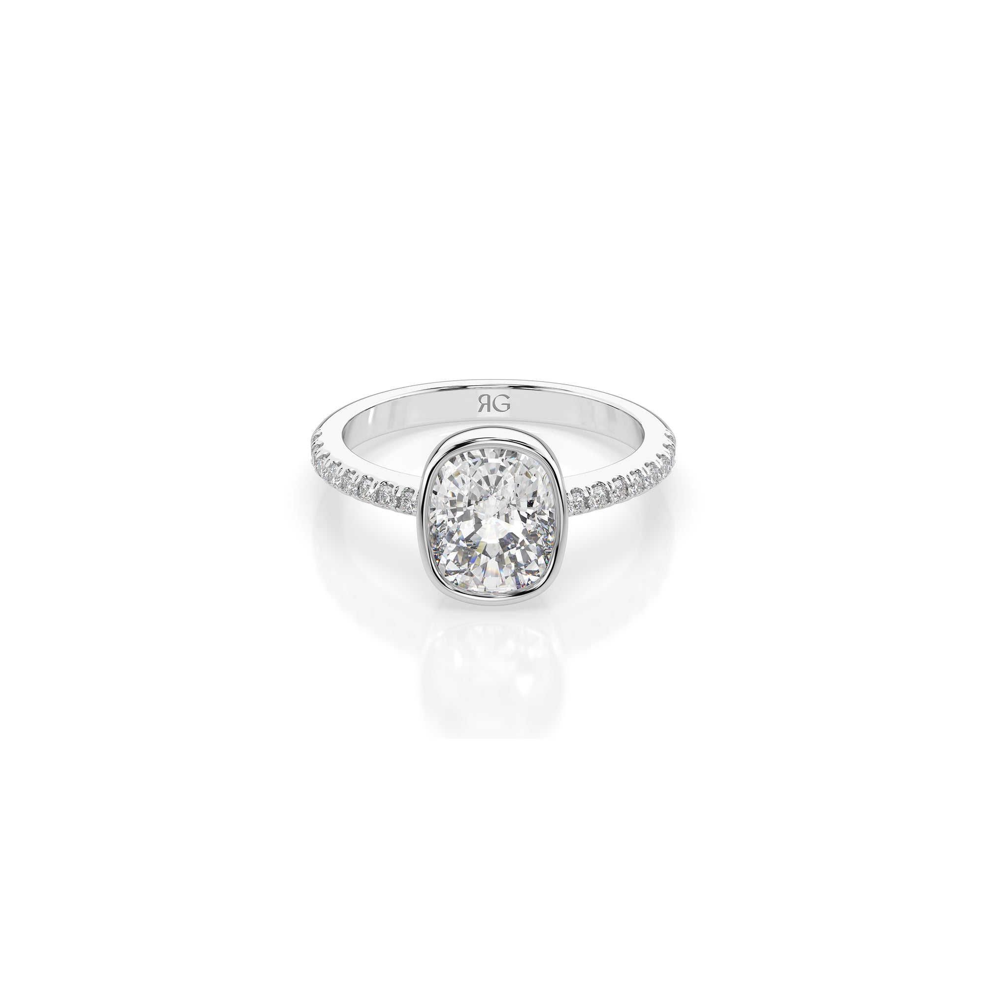 14k Cushion Pave Bezel Ring
