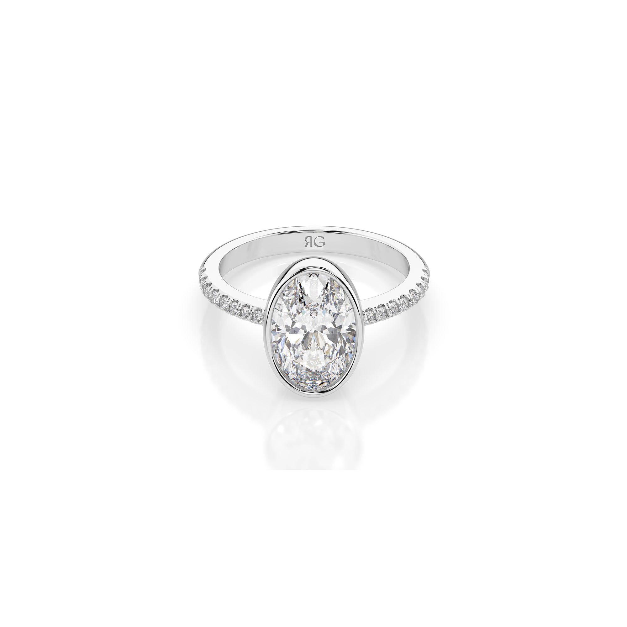 14k Oval Pave Bezel Ring