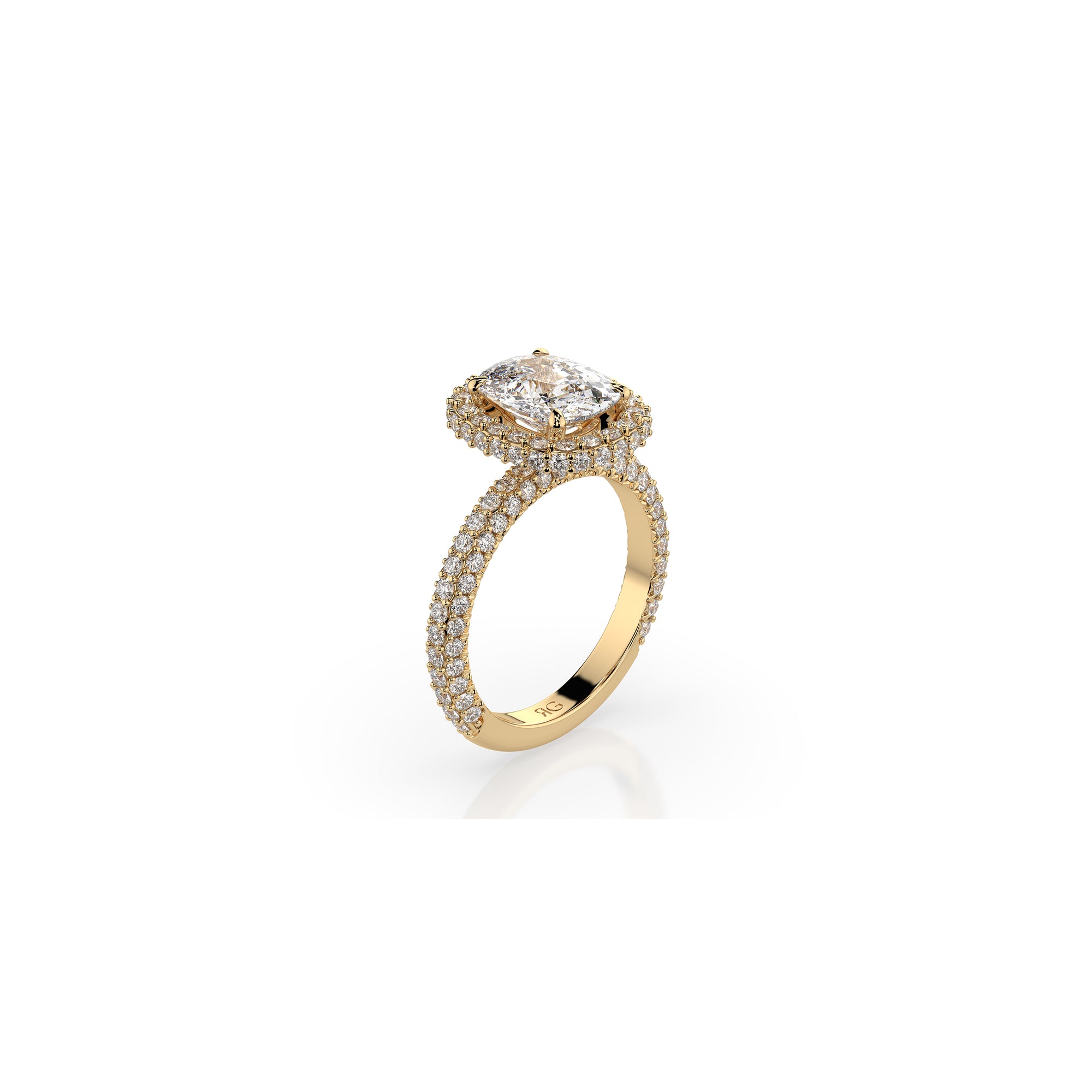 14k Cushion Cut Triple Pave Ring