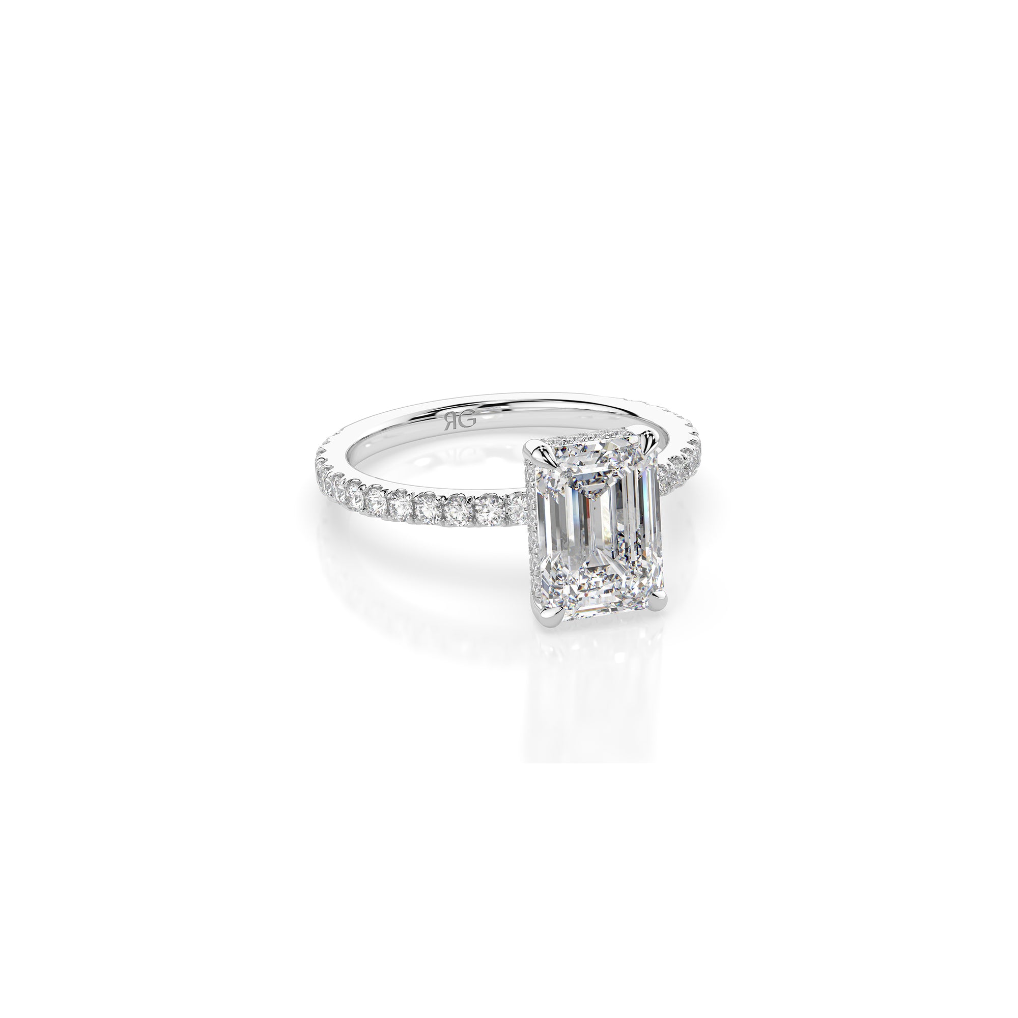 14k Emerald Cut Solitaire Pave Band | Hidden Halo