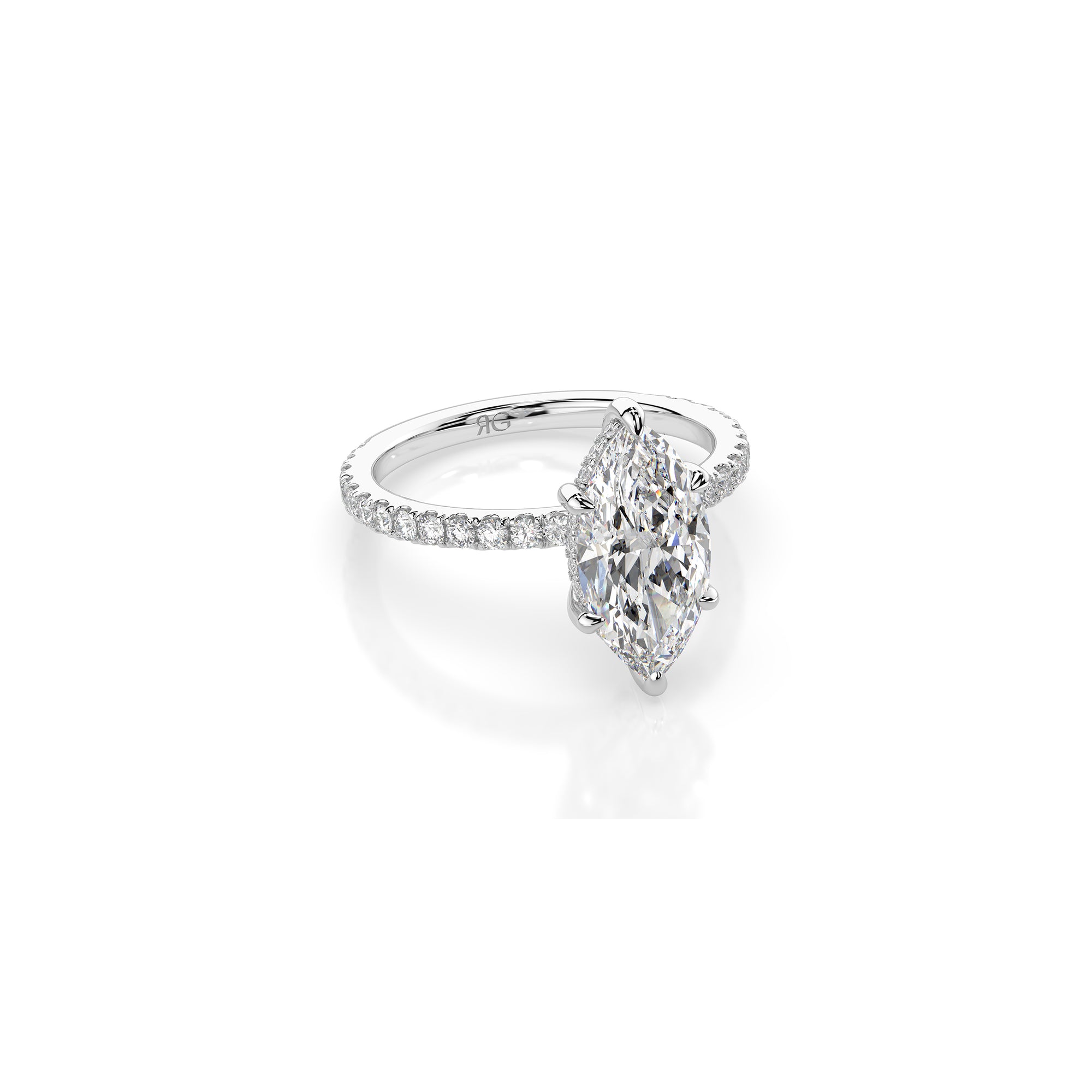 14k Marquise Solitaire Pave Band | Hidden Halo
