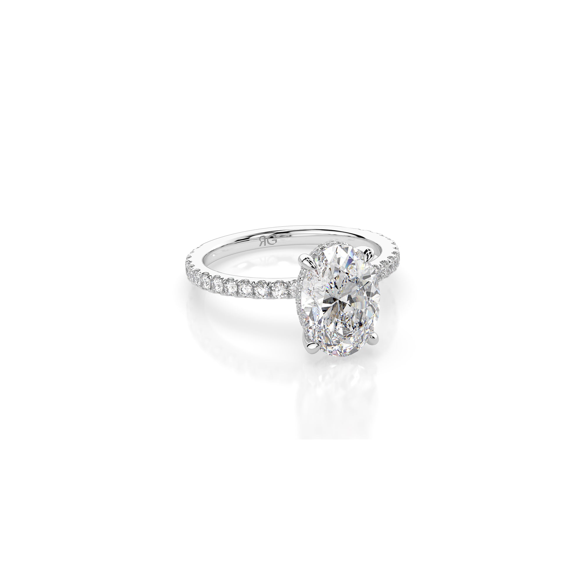 14k Oval Solitaire Pave Band | Hidden Halo