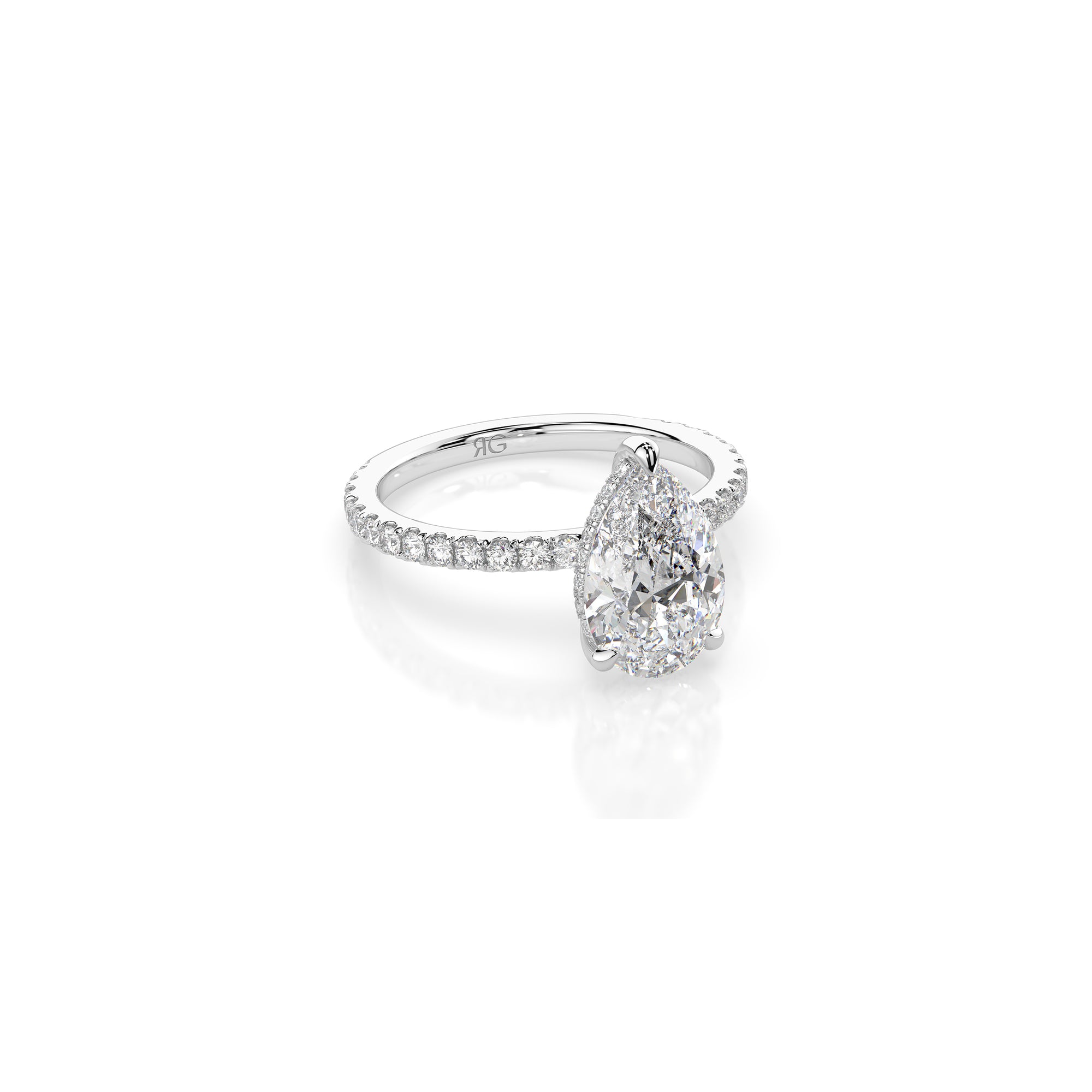 14k Pear Cut Solitaire Pave Band | Hidden Halo