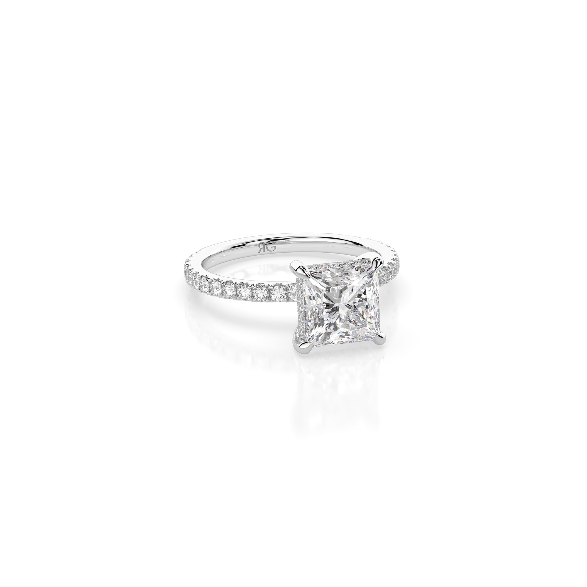 14k Princess Cut Solitaire Pave Band | Hidden Halo