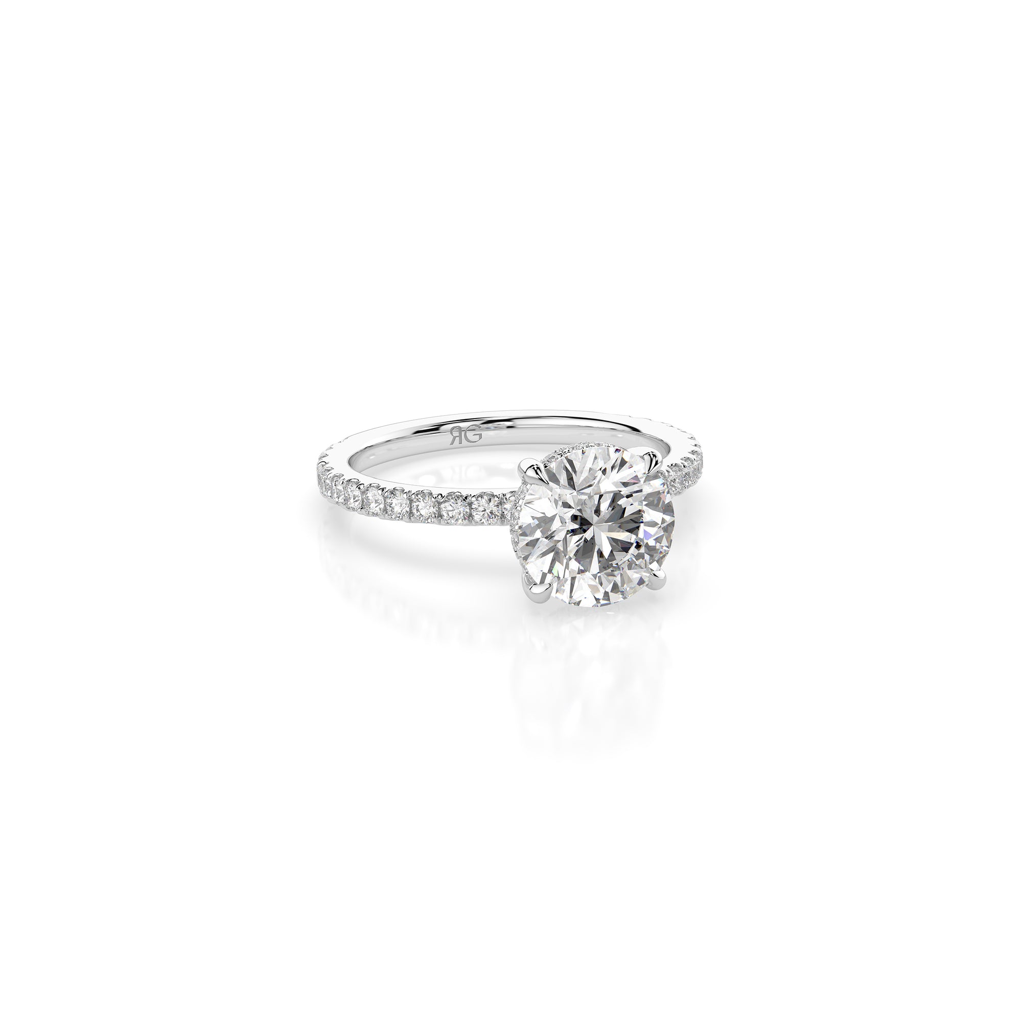 14k Round Solitaire Pave Band | Hidden Halo