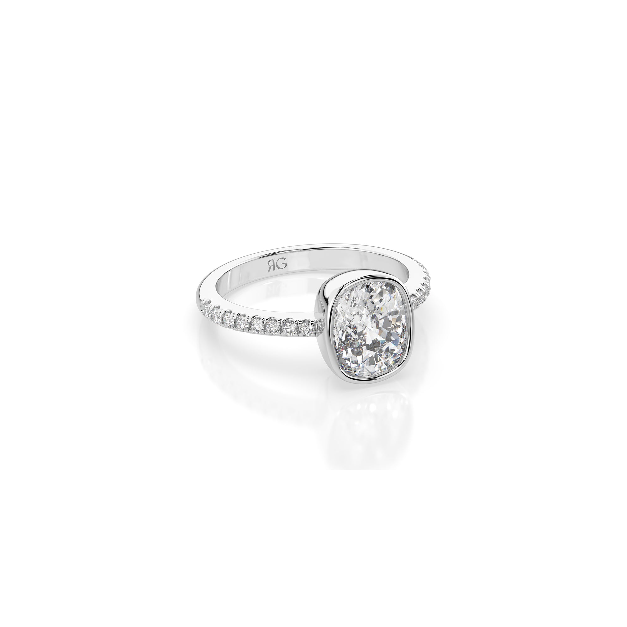 14k Cushion Pave Bezel Ring