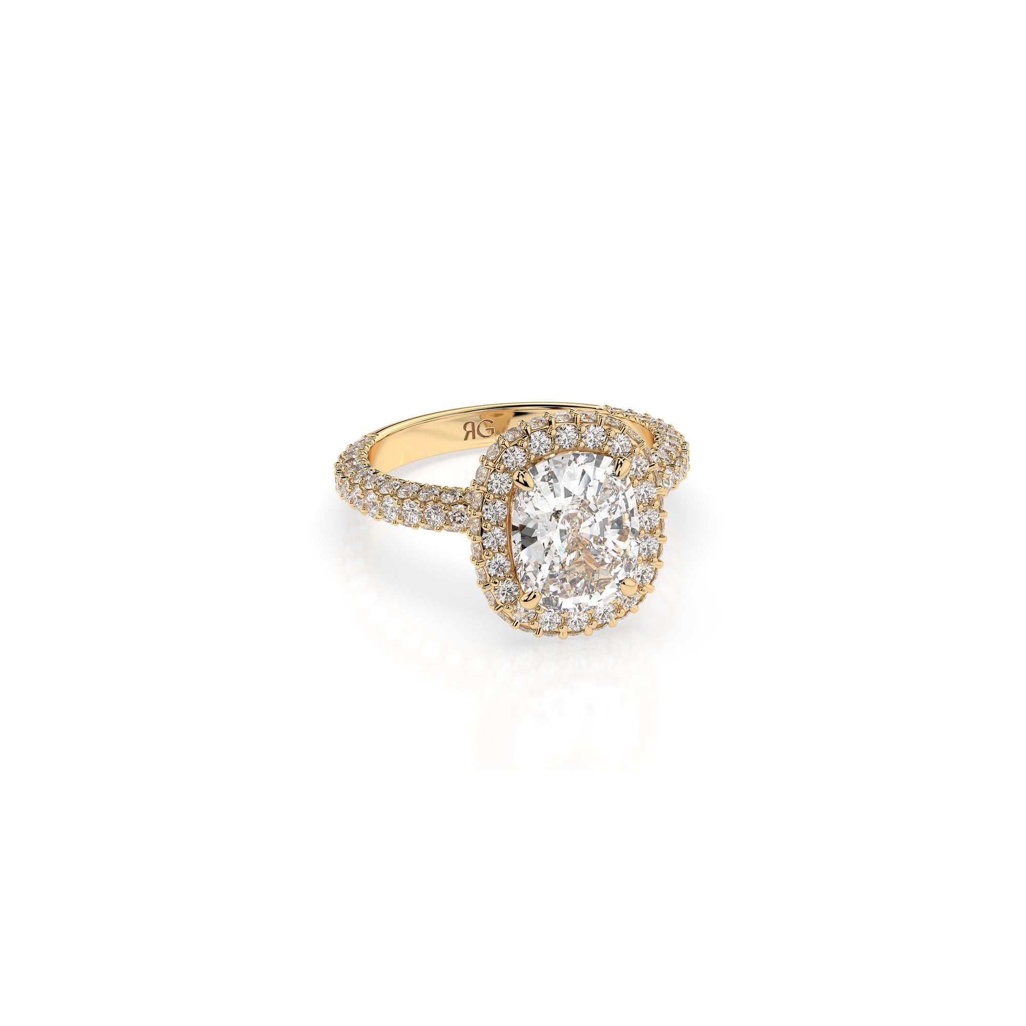 14k Cushion Cut Triple Pave Ring