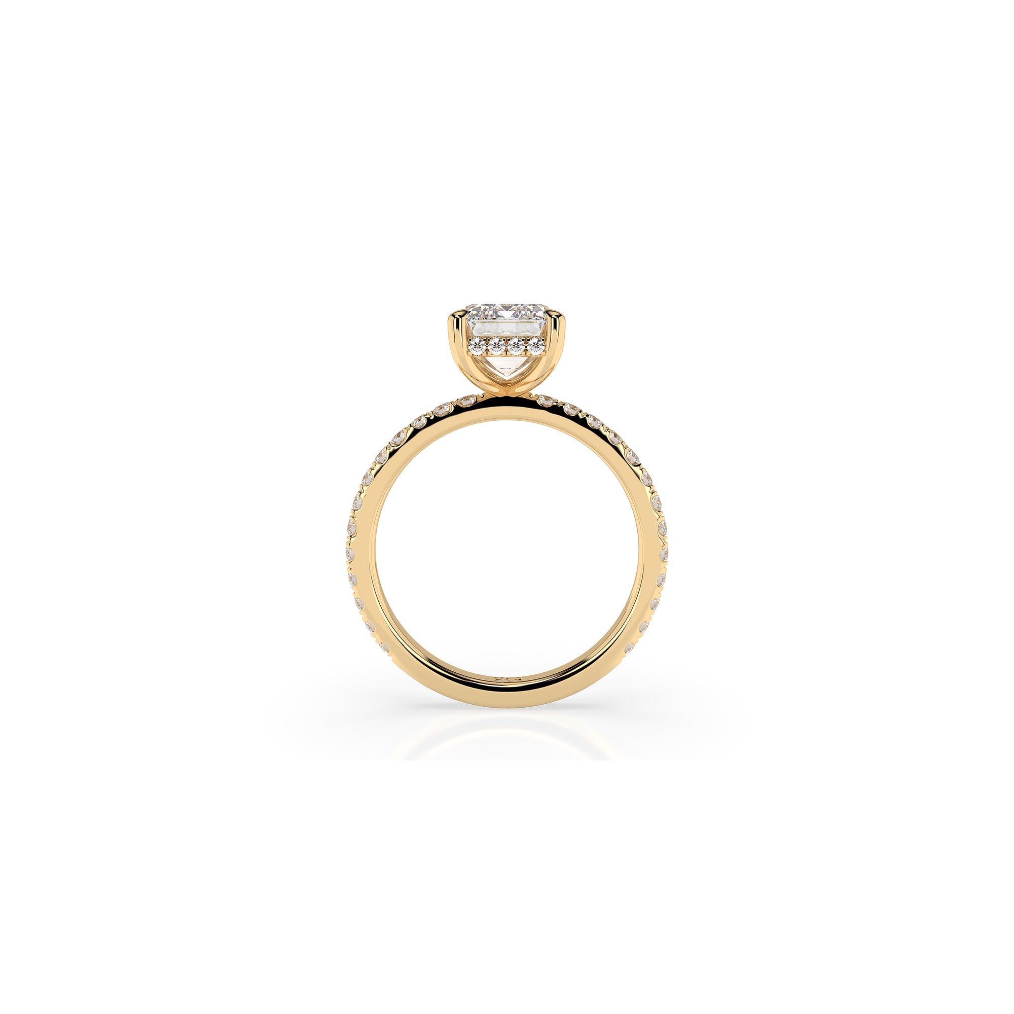 14k Emerald Cut Solitaire Pave Band | Hidden Halo