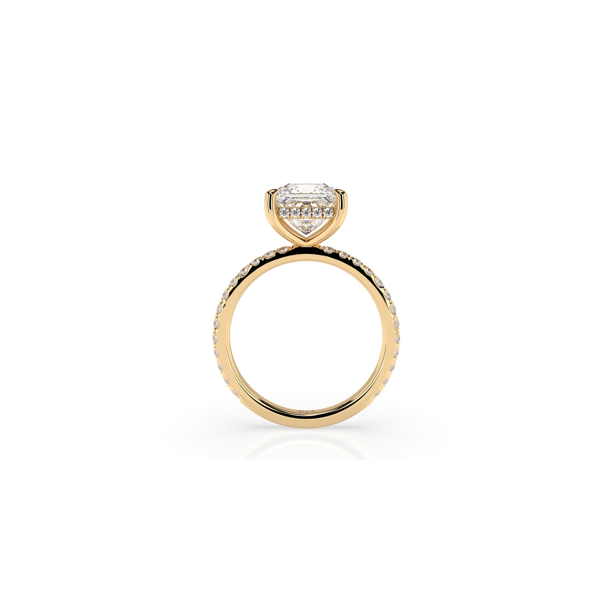 14k Princess Cut Solitaire Pave Band | Hidden Halo