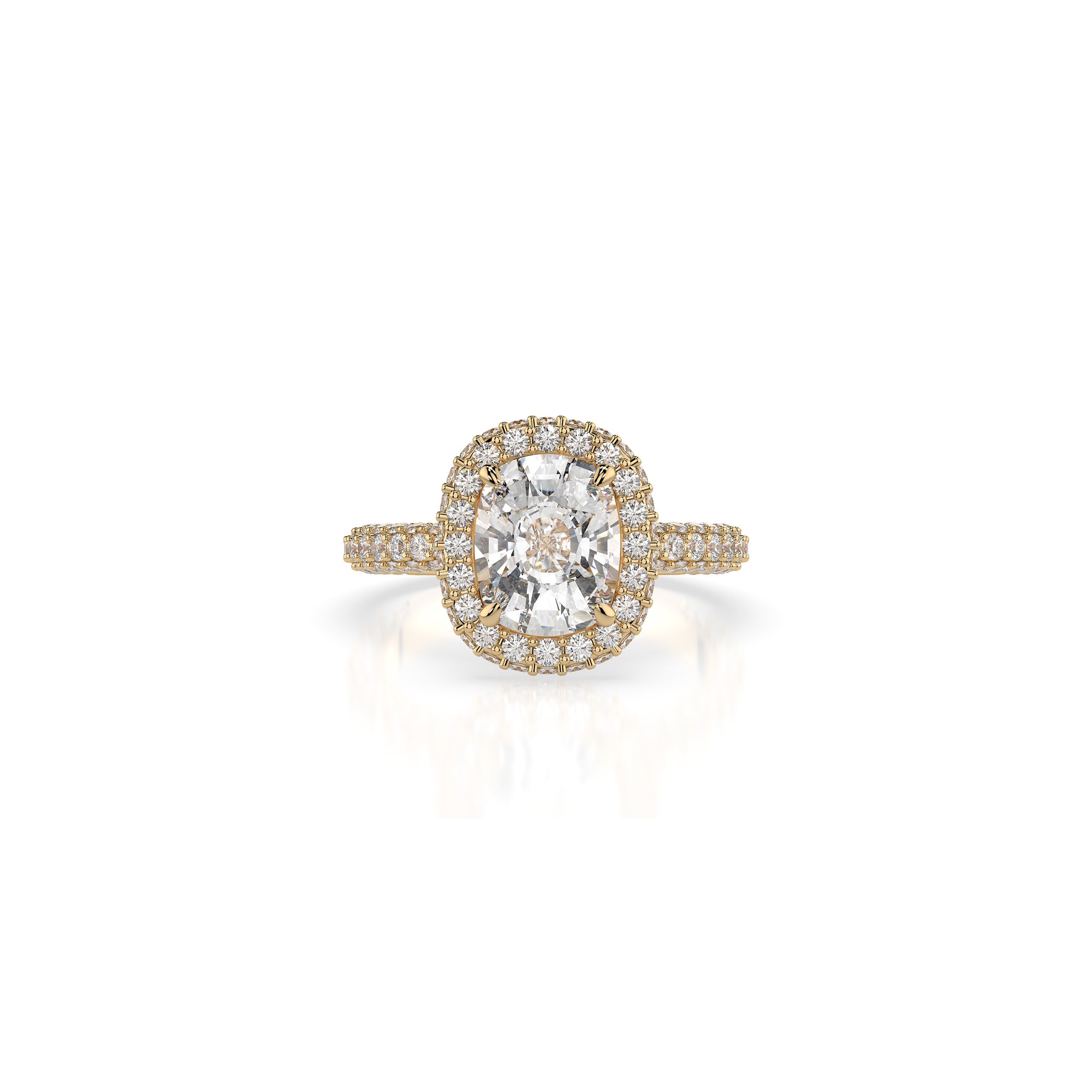 14k Cushion Cut Triple Pave Ring