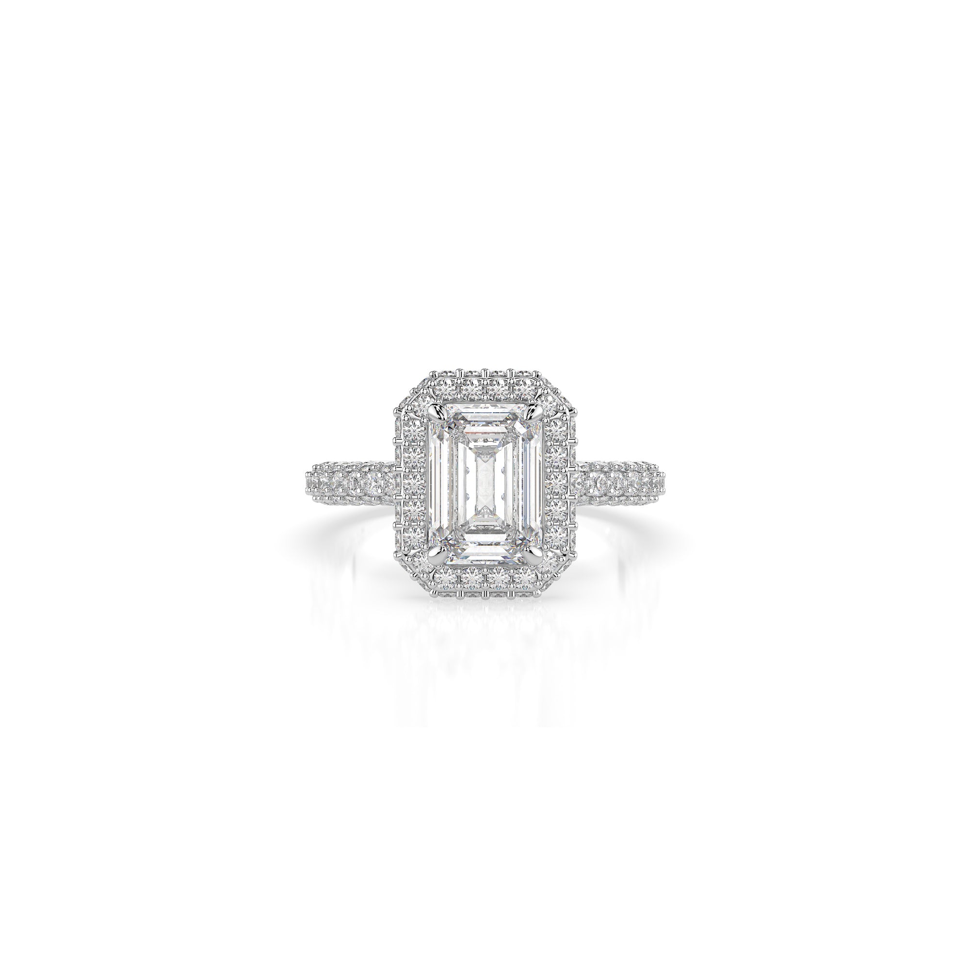 14k Emerald Cut Triple Pave Ring