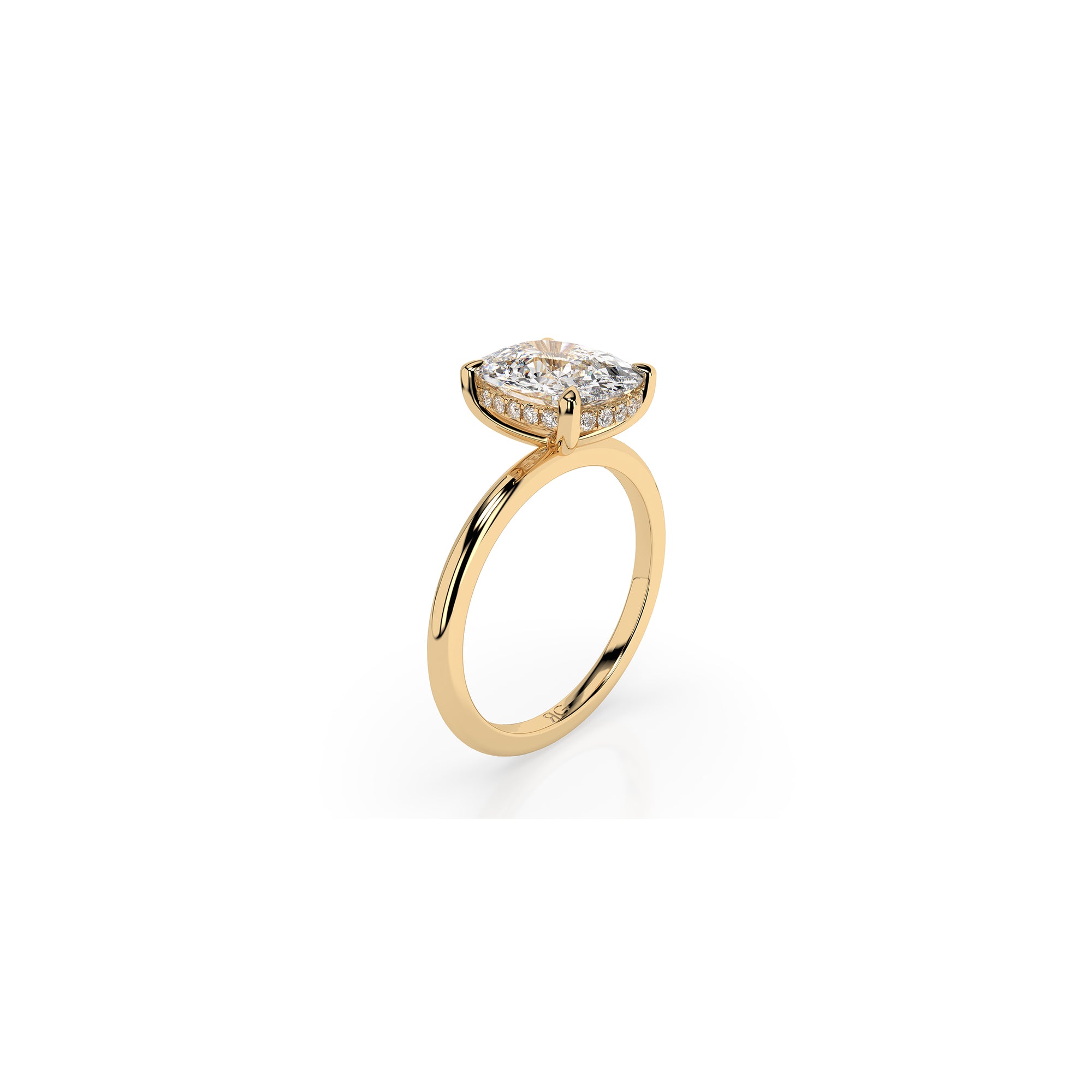 14k Cushion Cut Solitaire Ring | Hidden Halo