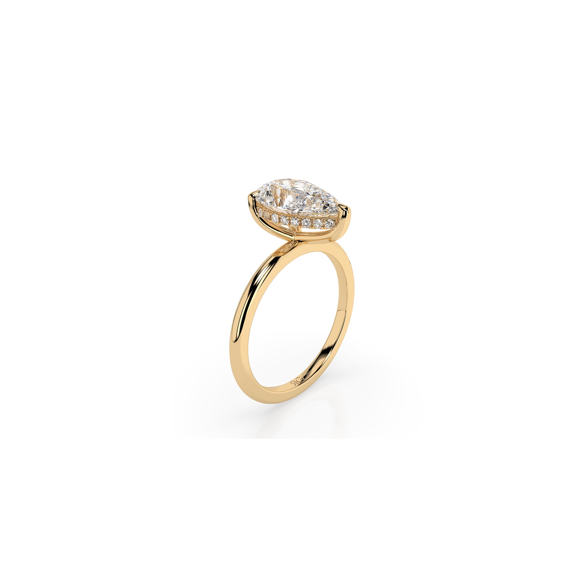 14k Pear Cut Solitaire Ring | Hidden Halo