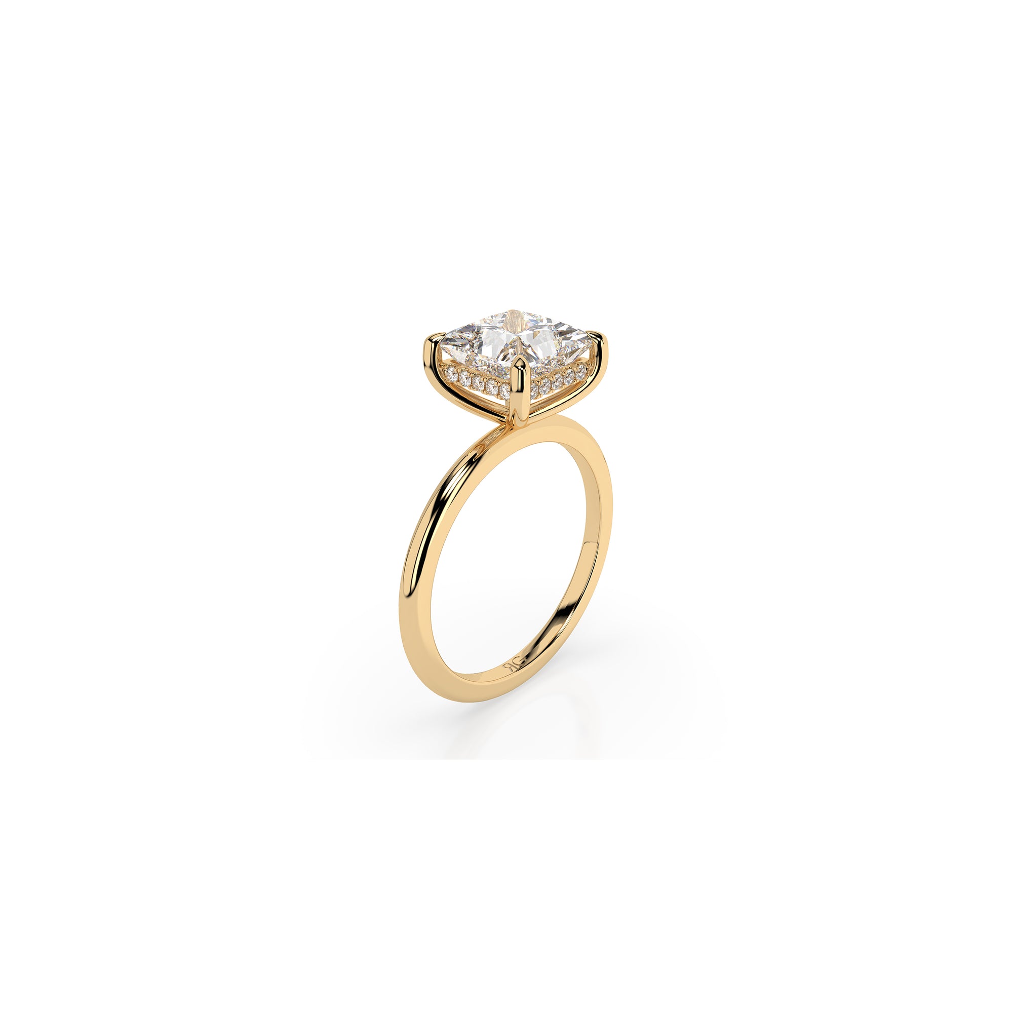 14k Princess Cut Solitaire Ring | Hidden Halo