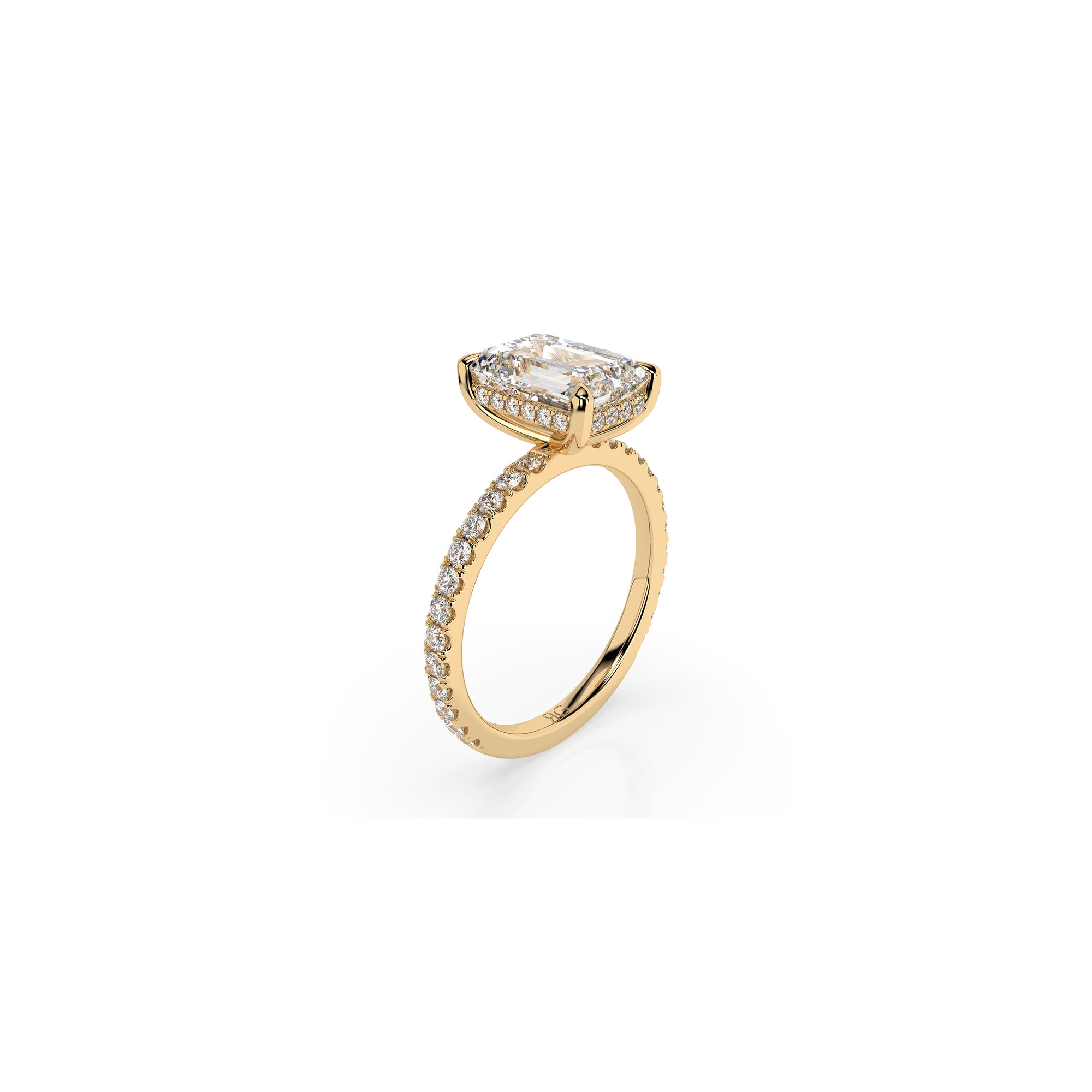 14k Emerald Cut Solitaire Pave Band | Hidden Halo