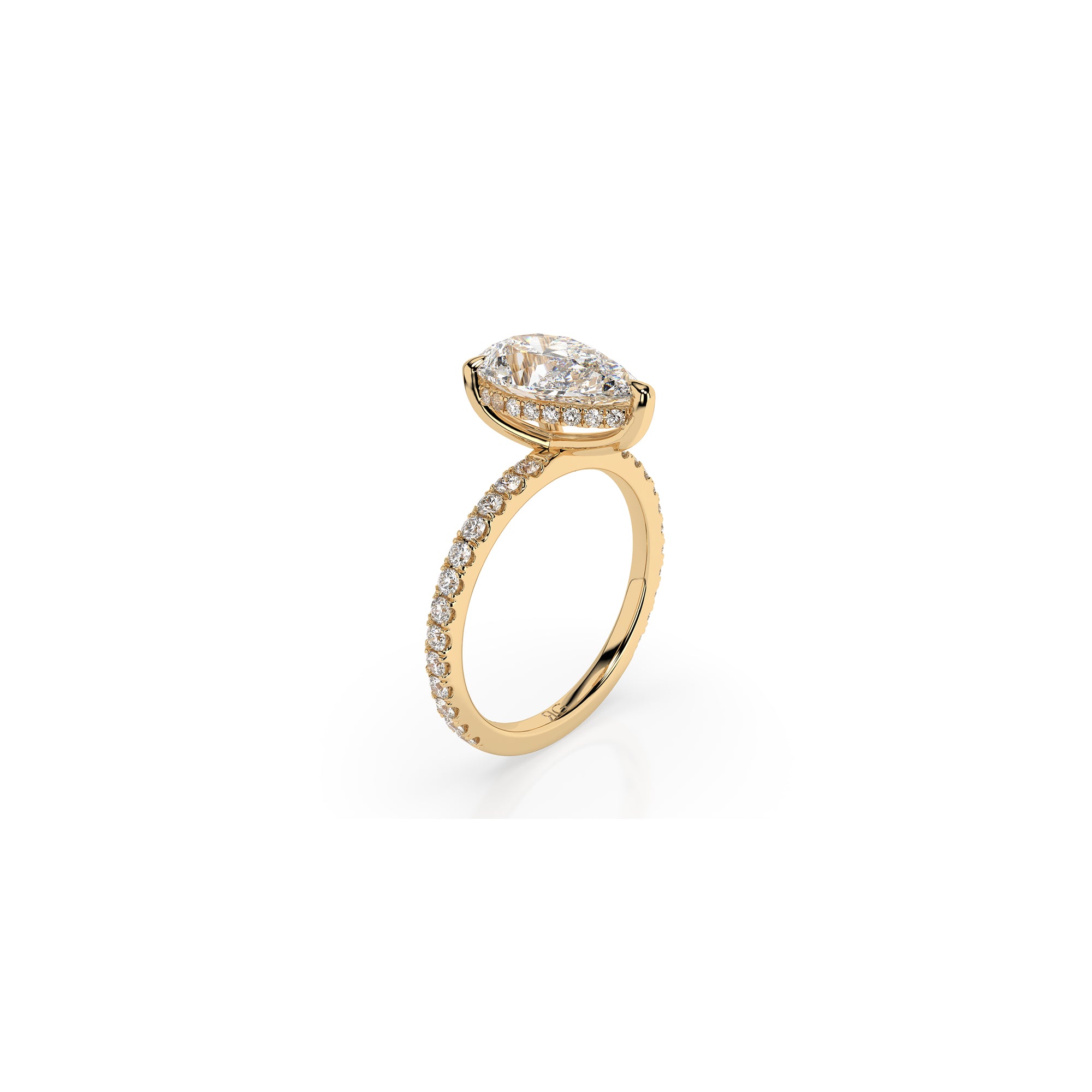 14k Pear Cut Solitaire Pave Band | Hidden Halo