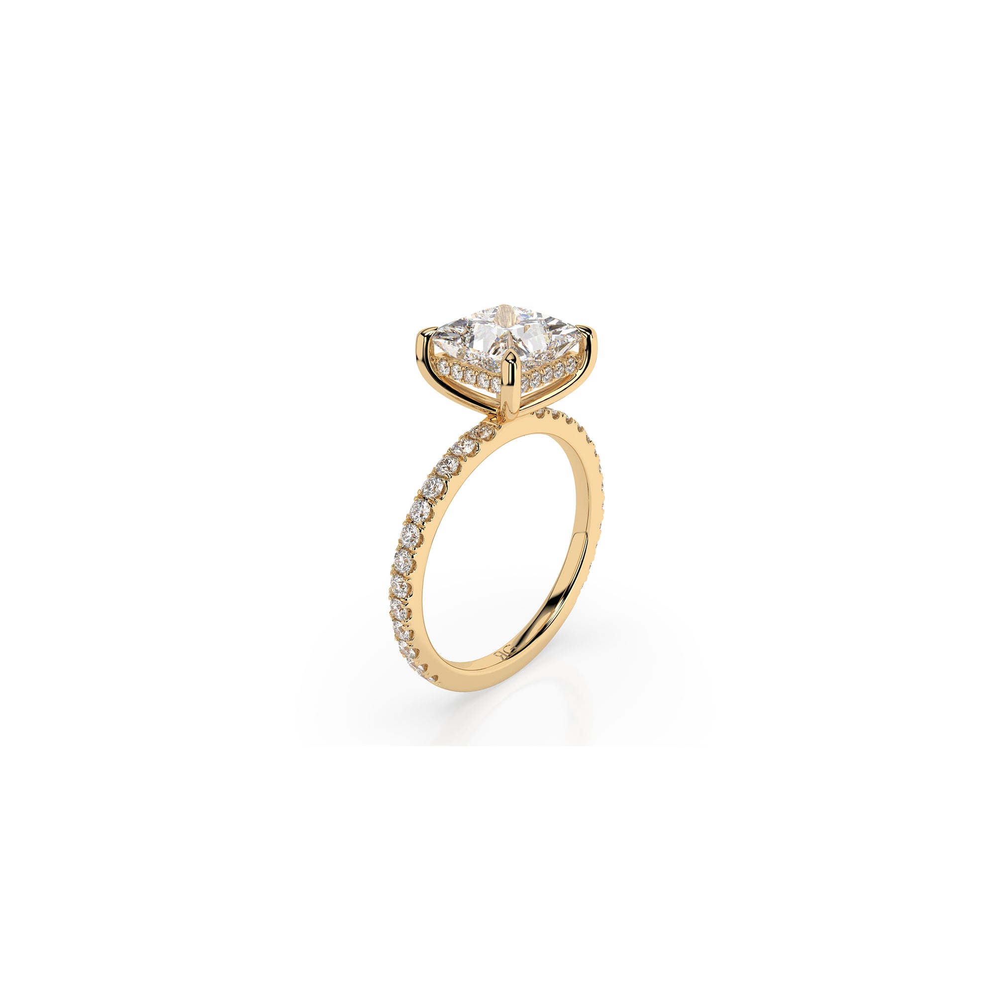 14k Princess Cut Solitaire Pave Band | Hidden Halo