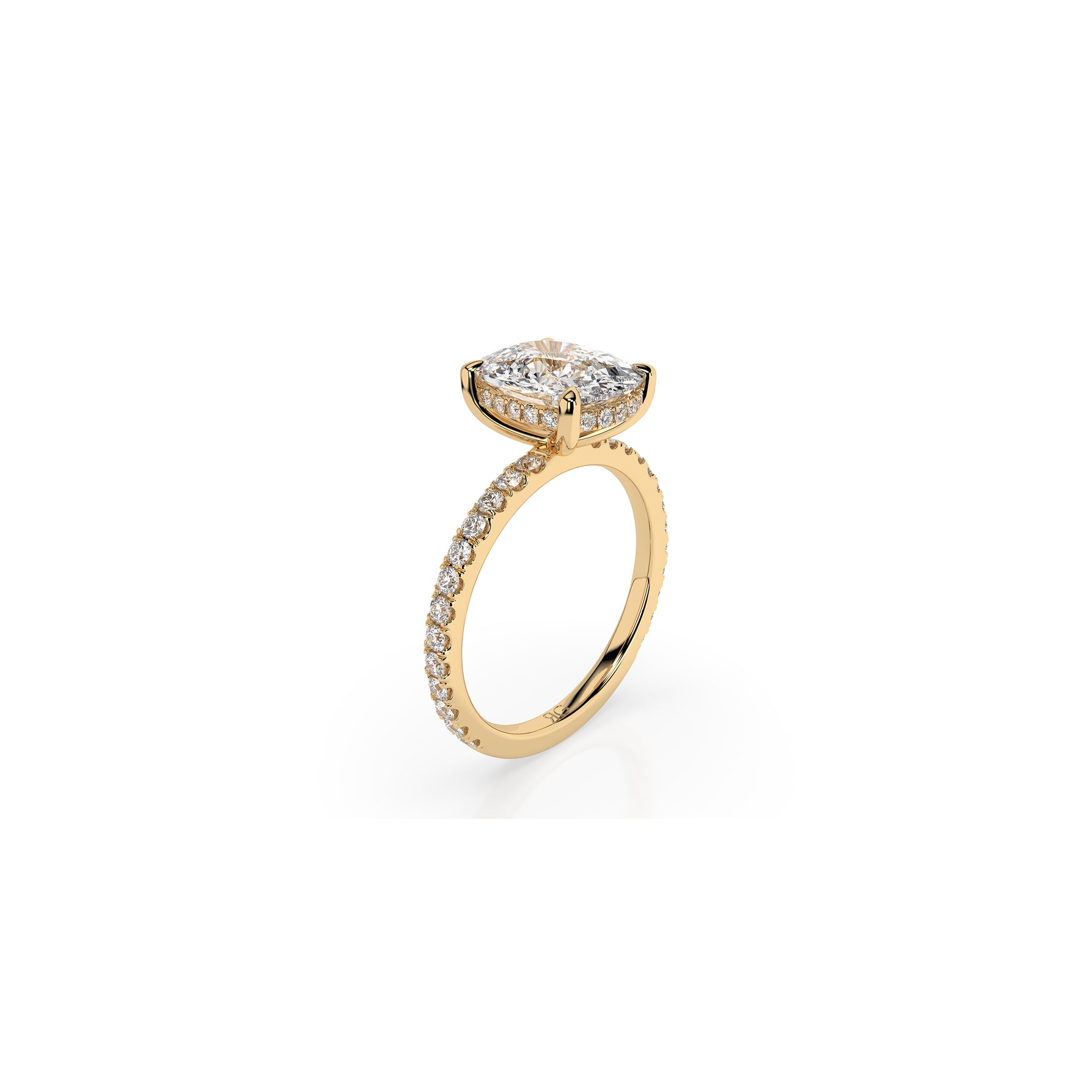 14k Cushion Cut Solitaire Pave Band | Hidden Halo