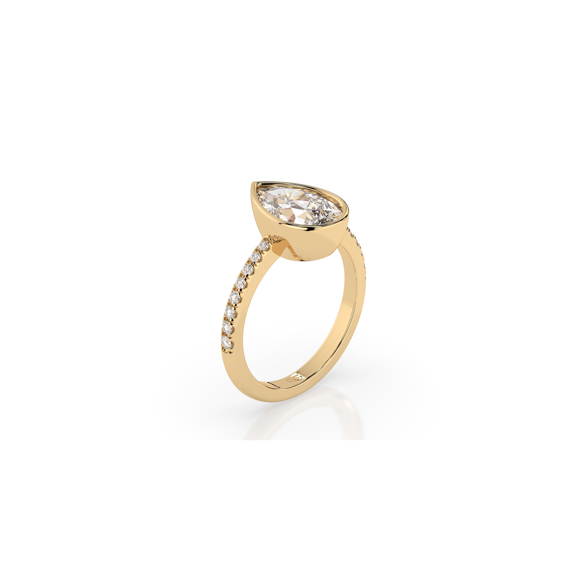 14k Pear Shape Pave Bezel Ring