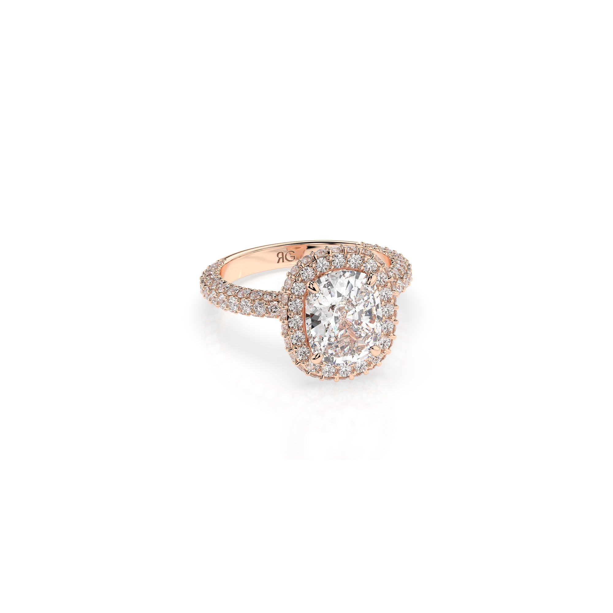 14k Cushion Cut Triple Pave Ring