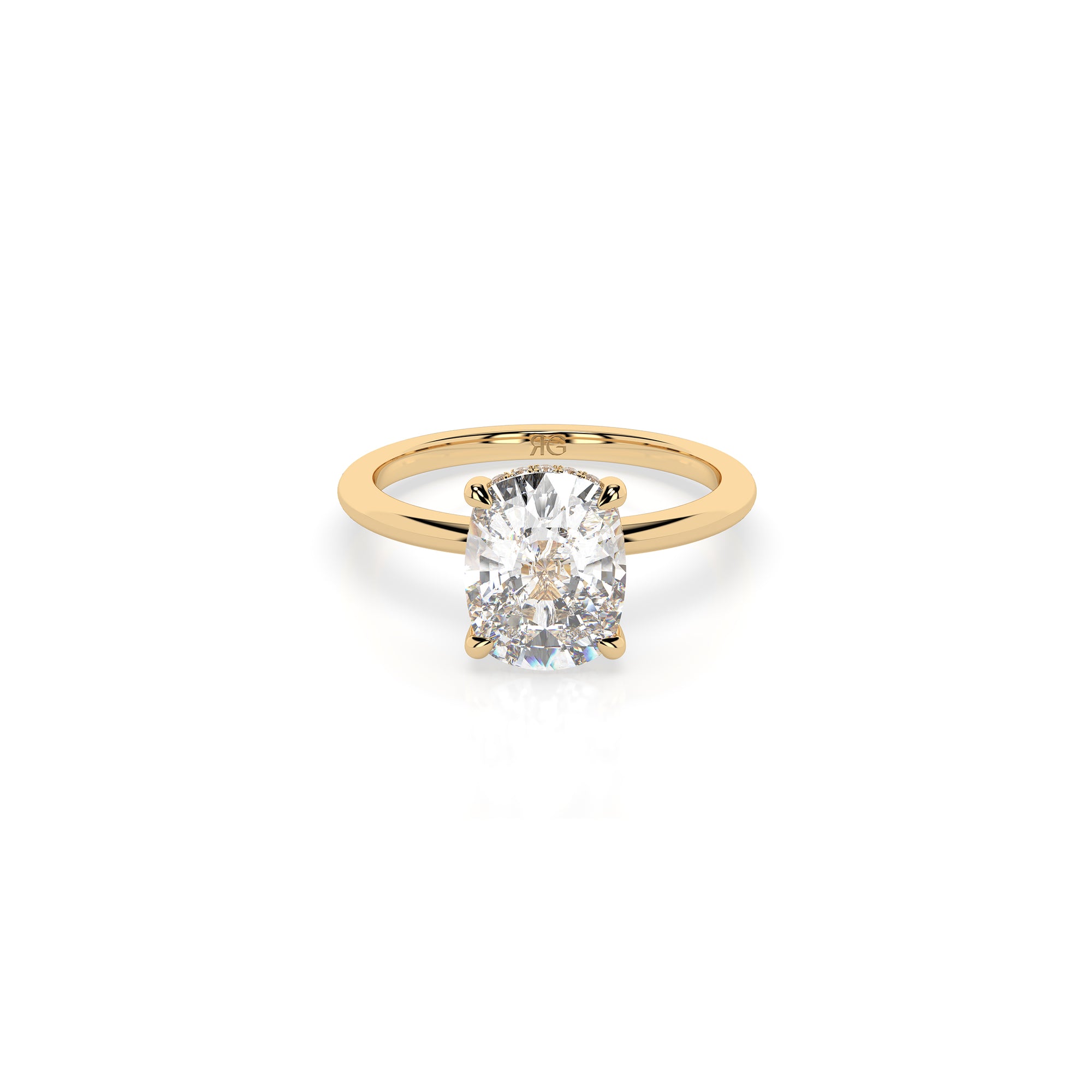 14k Cushion Cut Solitaire Ring | Hidden Halo