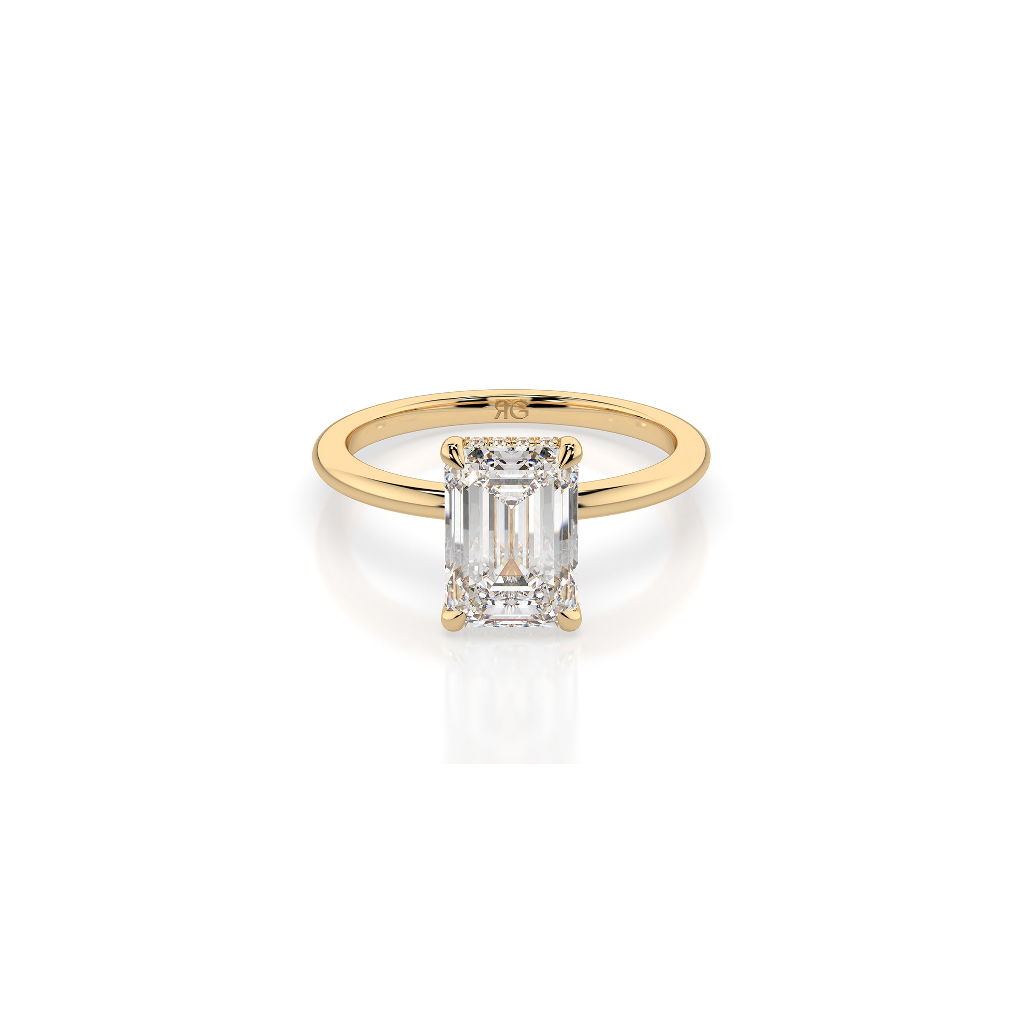 14k Emerald Cut Solitaire Ring | Hidden Halo