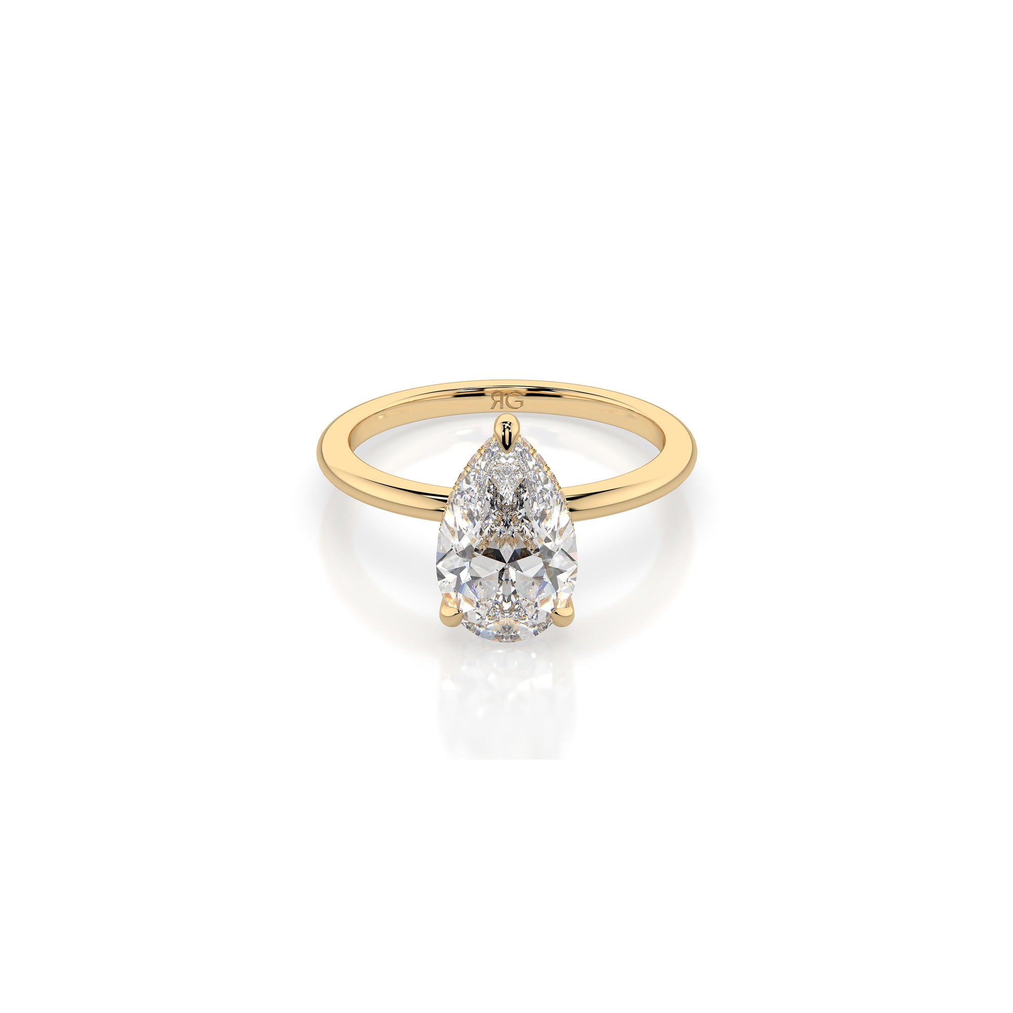 14k Pear Cut Solitaire Ring | Hidden Halo