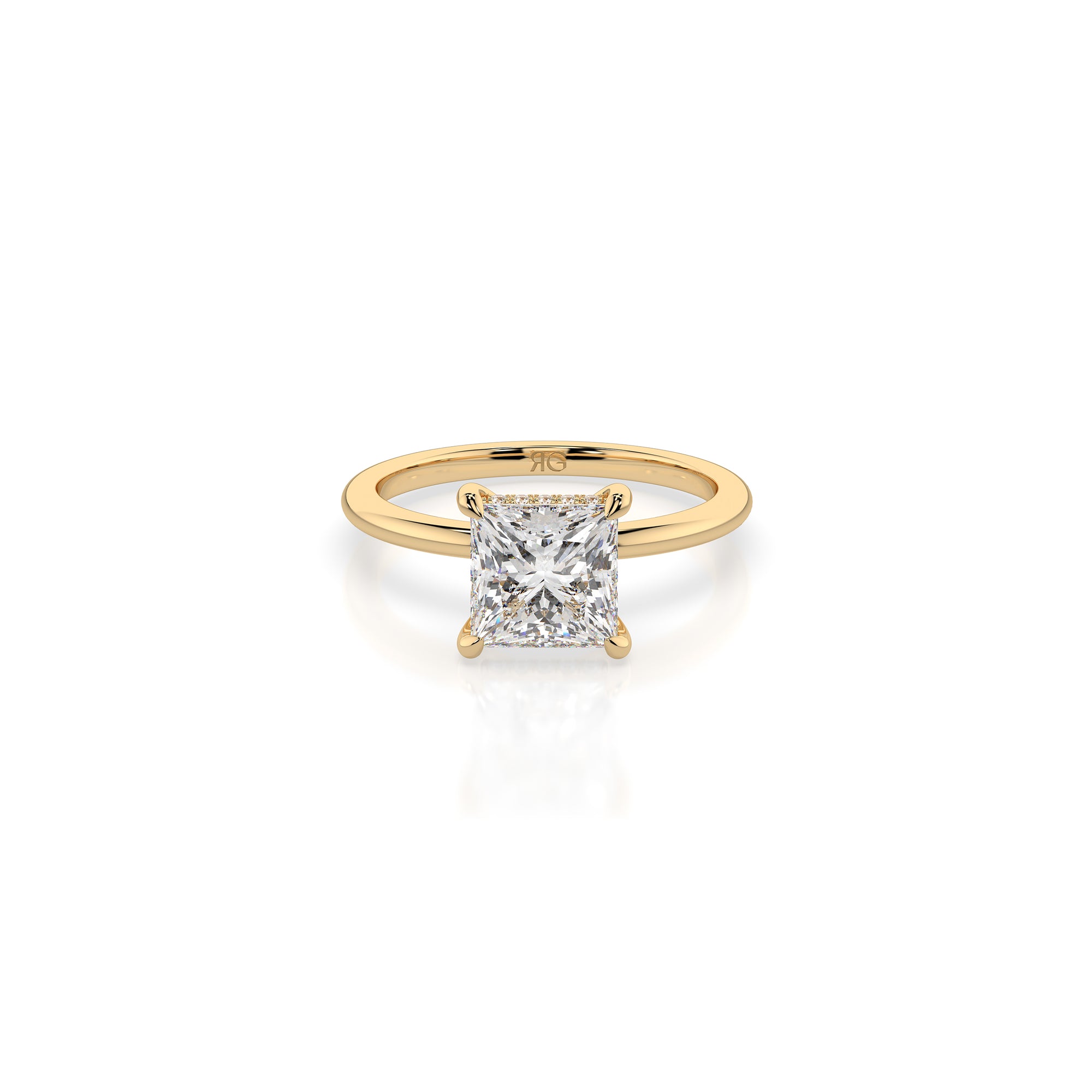 14k Princess Cut Solitaire Ring | Hidden Halo