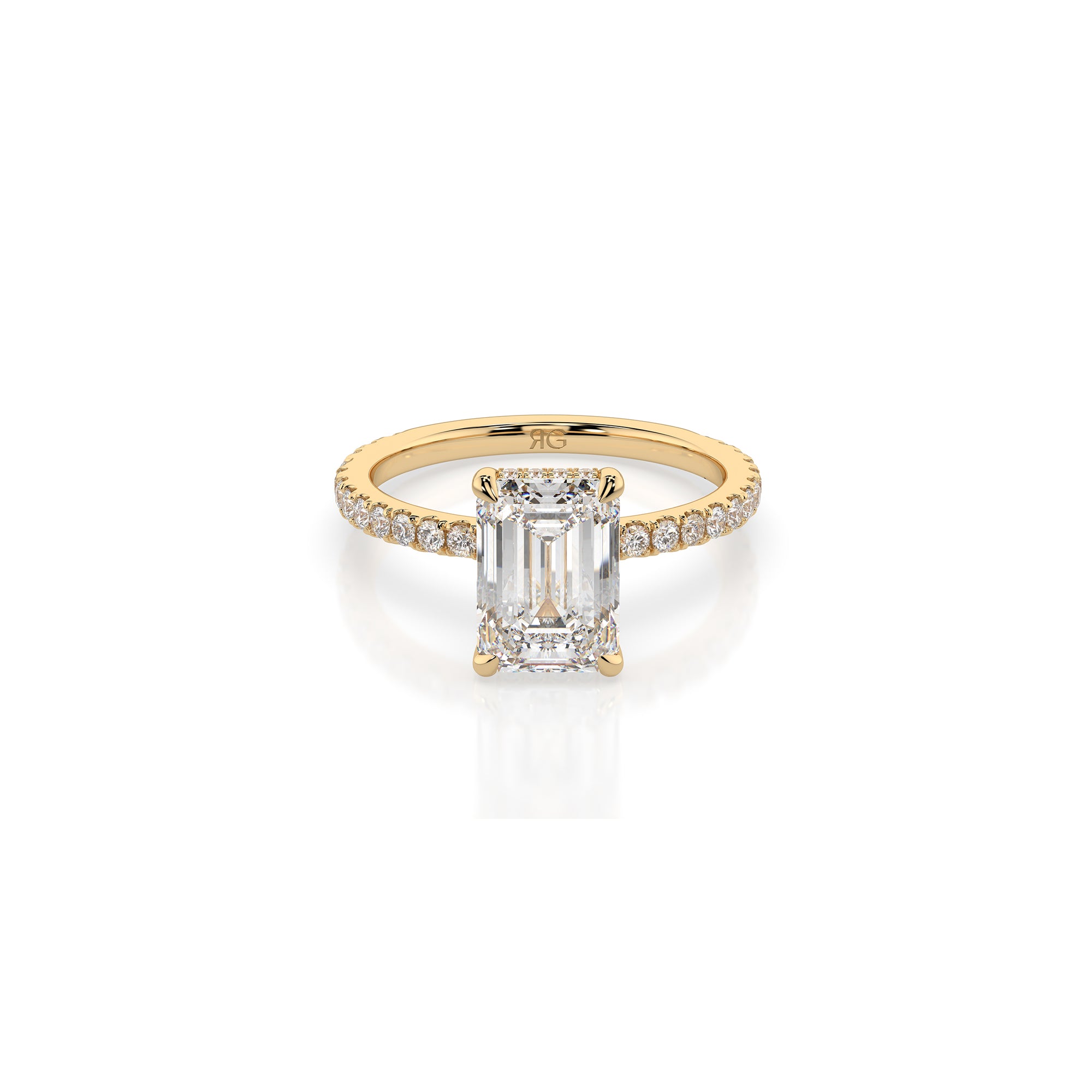 14k Emerald Cut Solitaire Pave Band | Hidden Halo