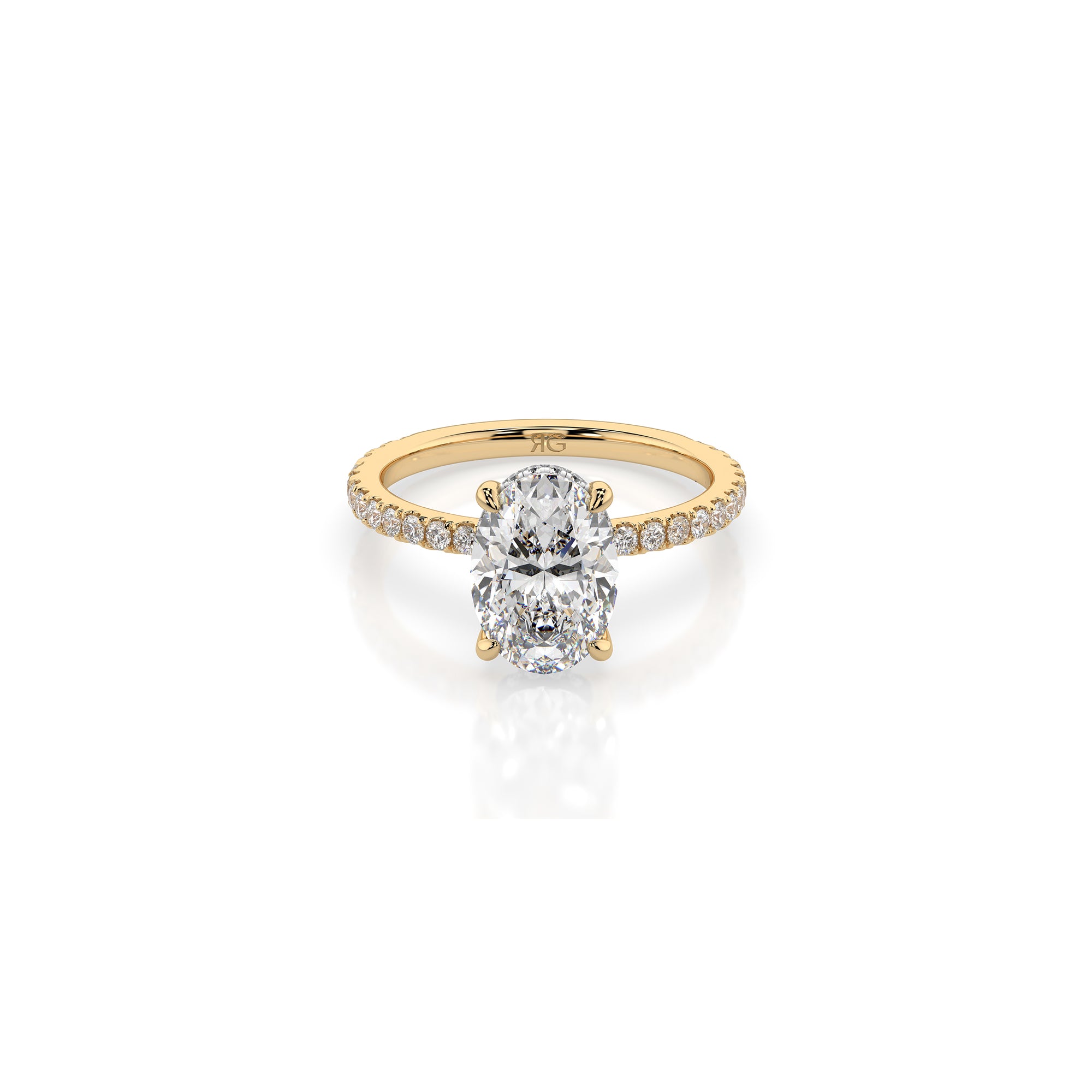 14k Oval Solitaire Pave Band | Hidden Halo