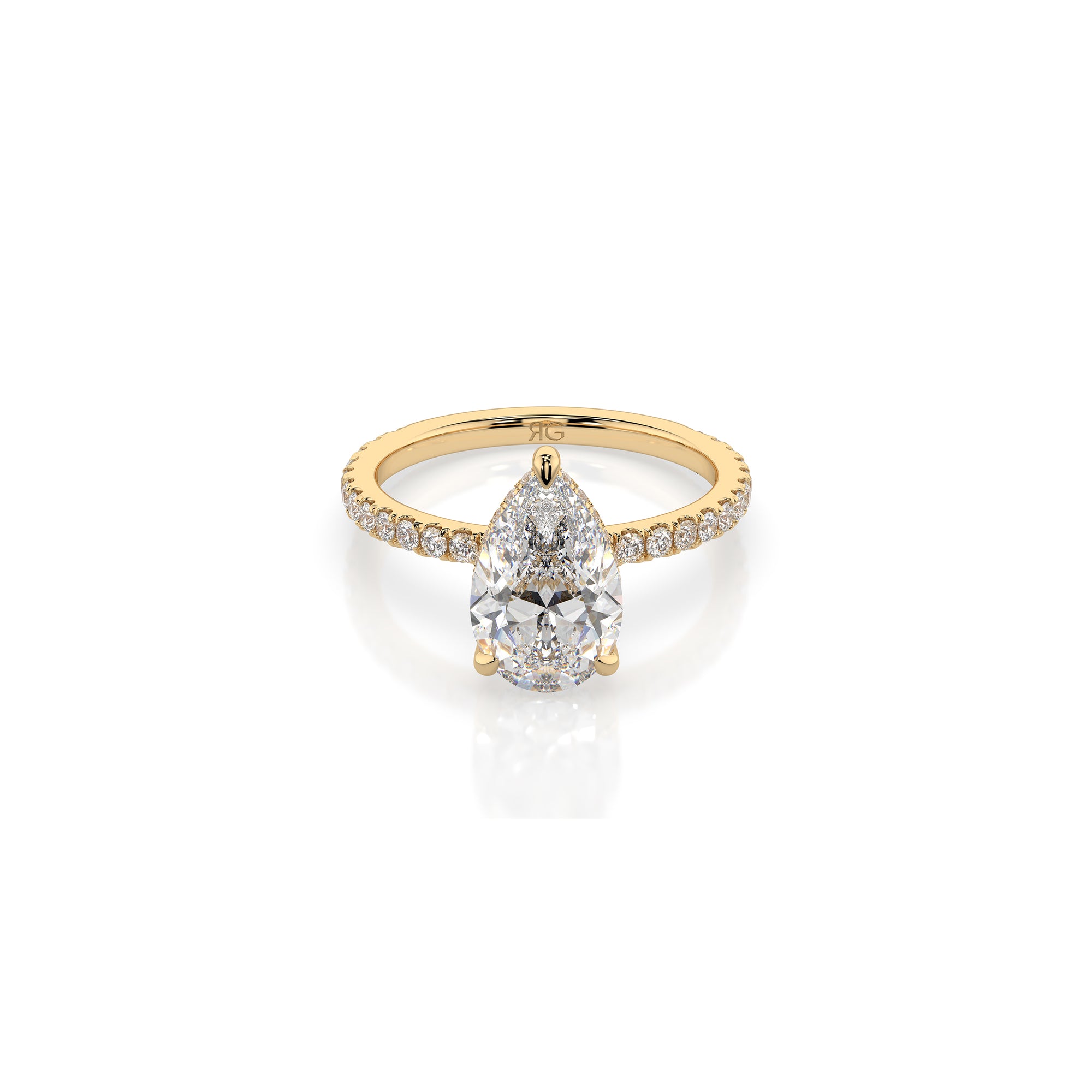 14k Pear Cut Solitaire Pave Band | Hidden Halo