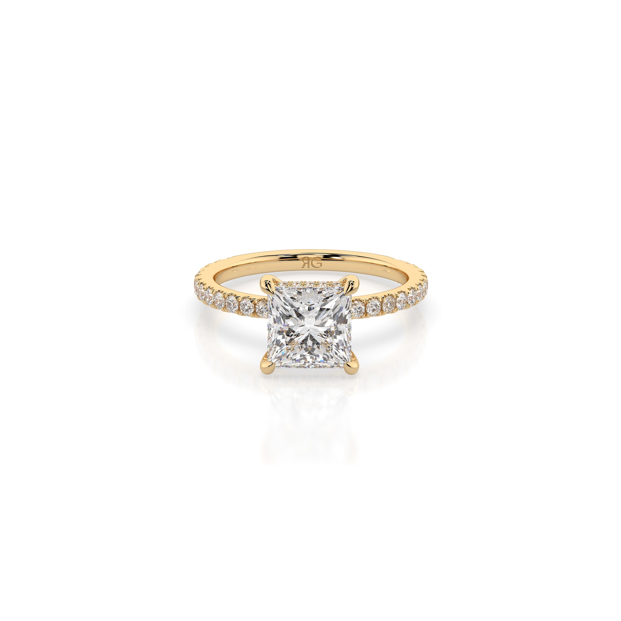 14k Princess Cut Solitaire Pave Band | Hidden Halo