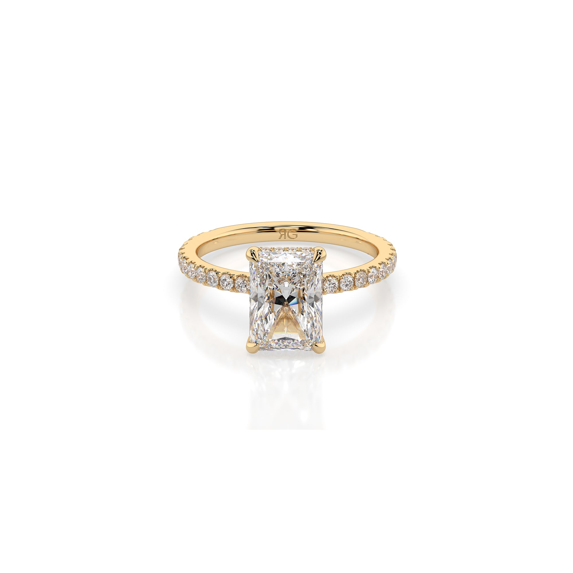 14k Radiant Solitaire Pave Band | Hidden Halo