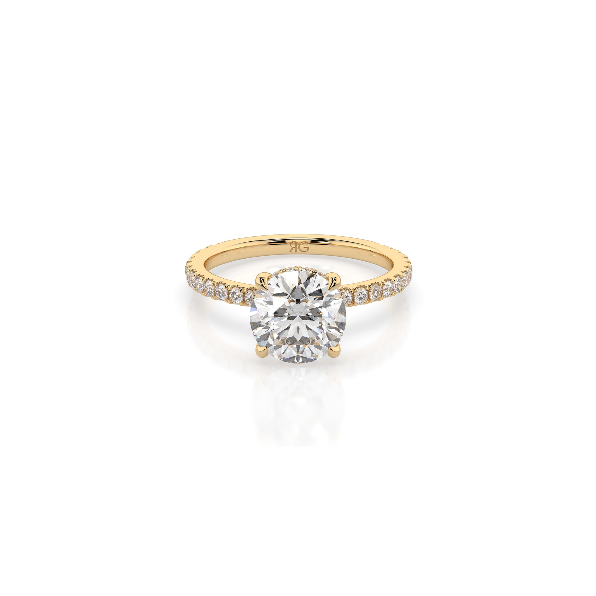 14k Round Solitaire Pave Band | Hidden Halo