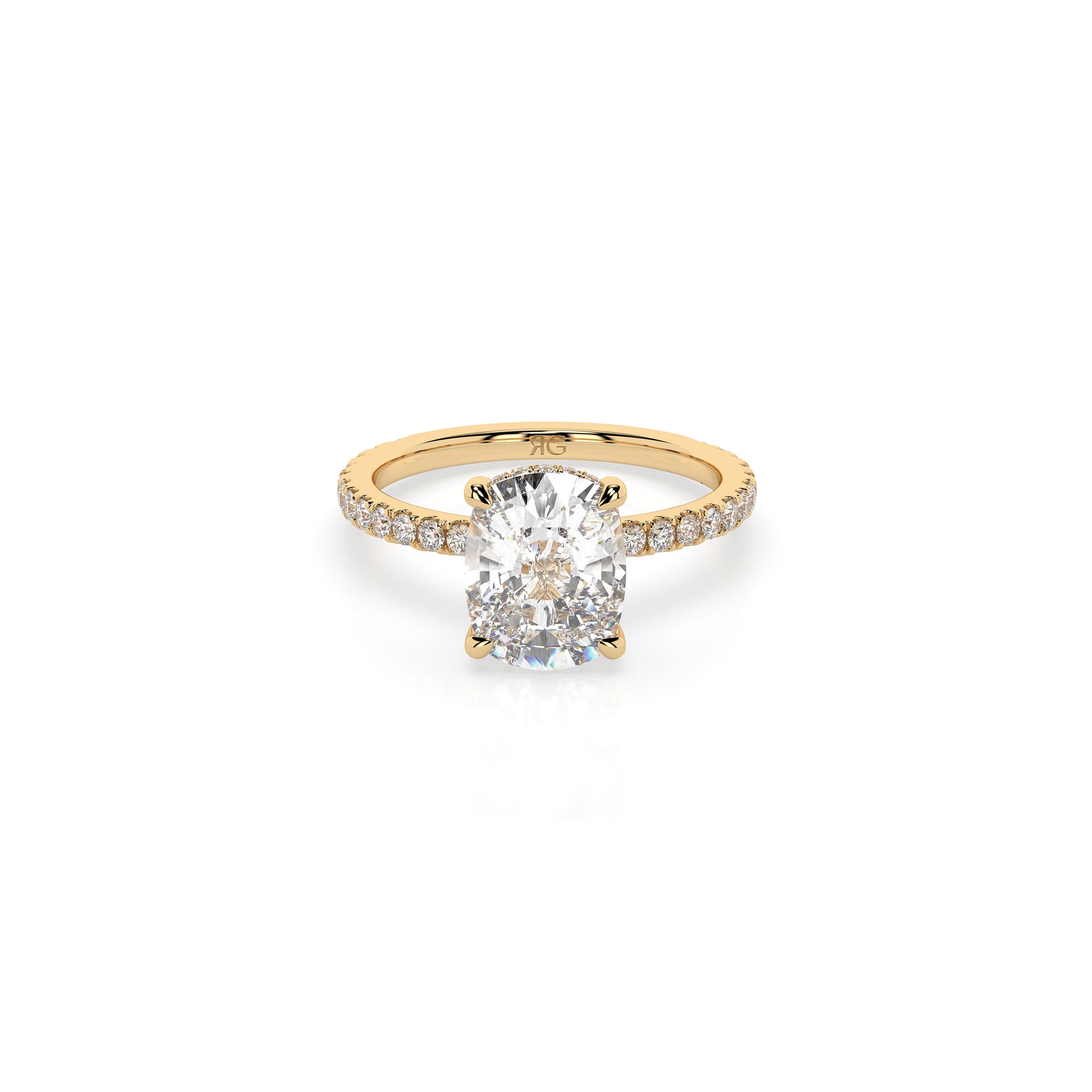 14k Cushion Cut Solitaire Pave Band | Hidden Halo