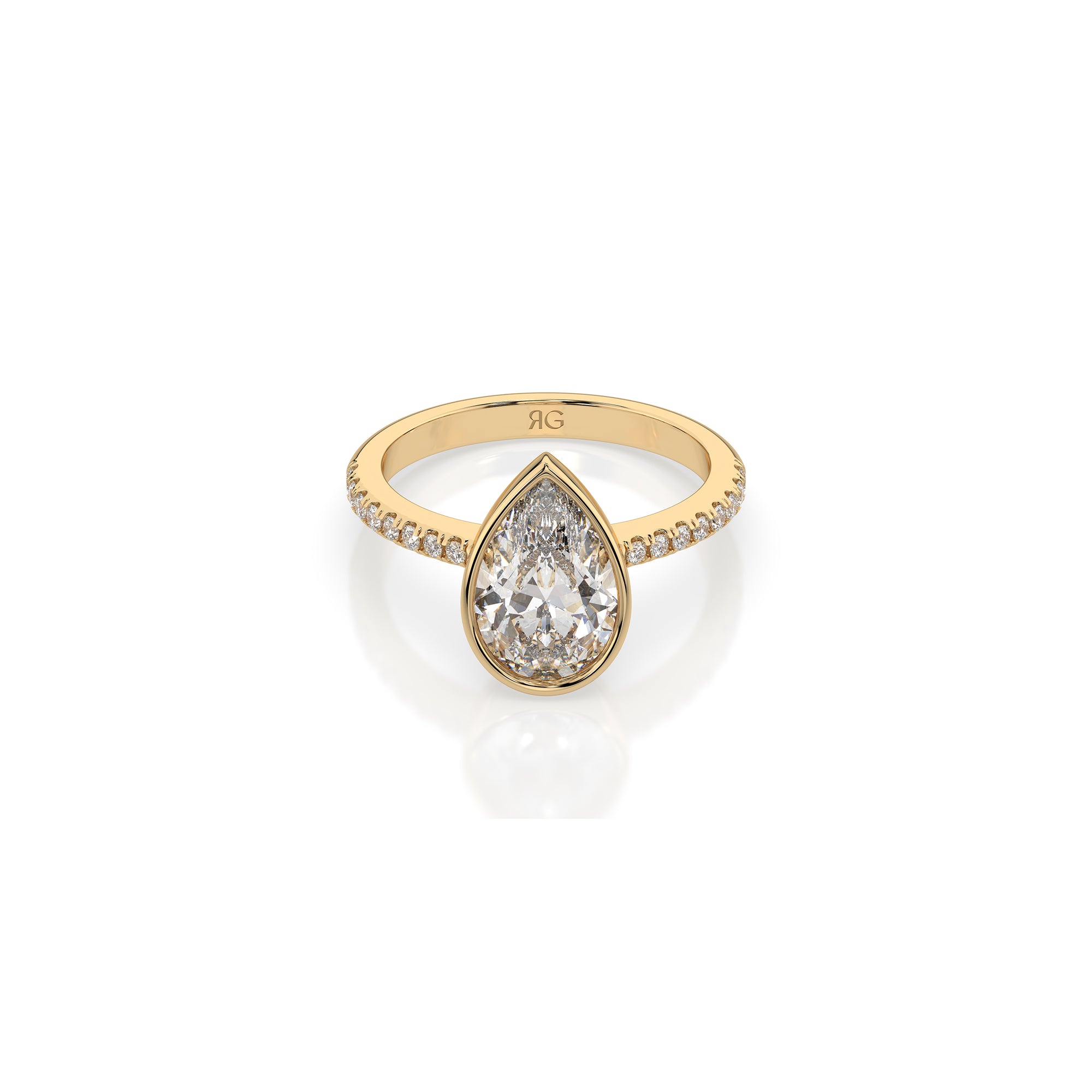 14k Pear Shape Pave Bezel Ring