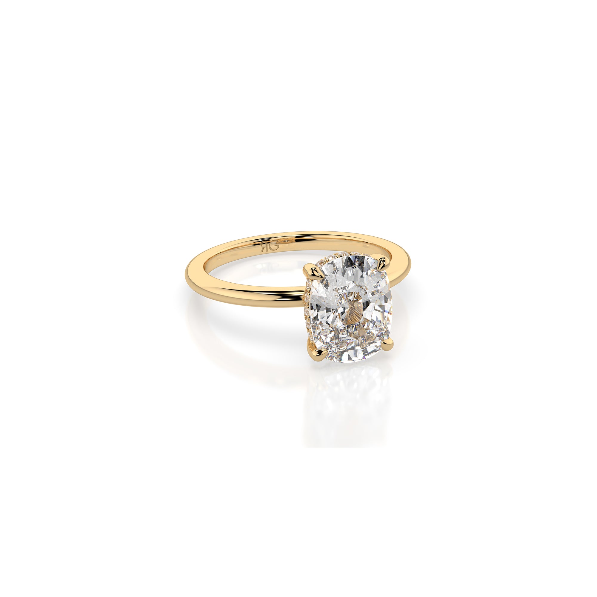 14k Cushion Cut Solitaire Ring | Hidden Halo