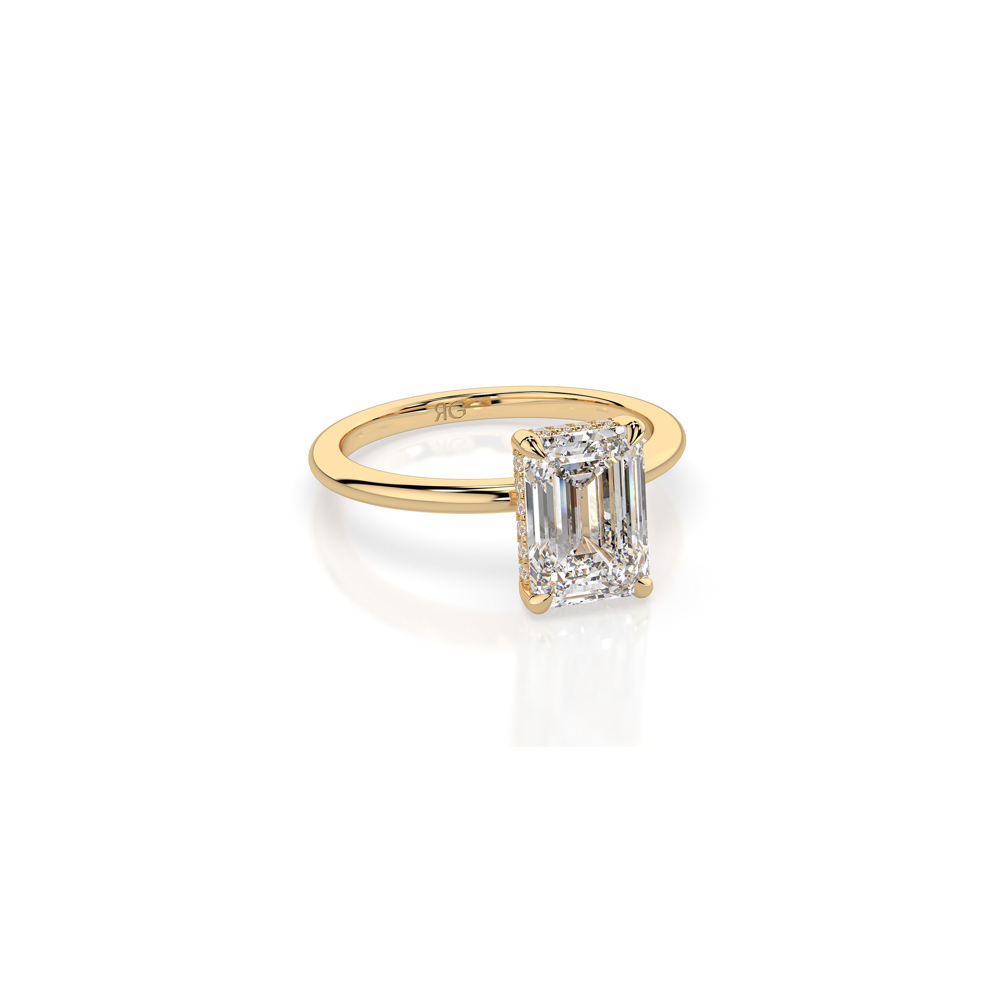 14k Emerald Cut Solitaire Ring | Hidden Halo