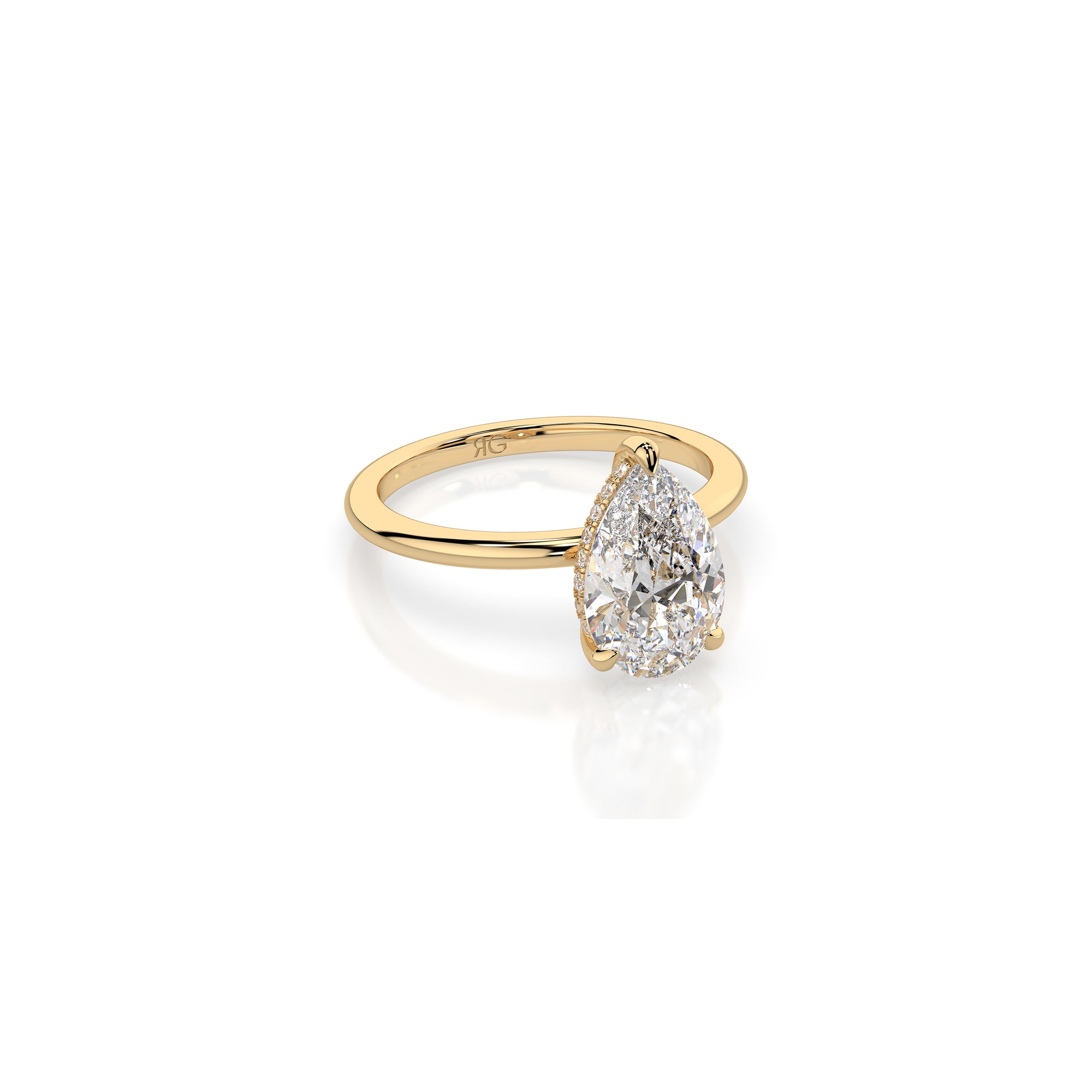 14k Pear Cut Solitaire Ring | Hidden Halo