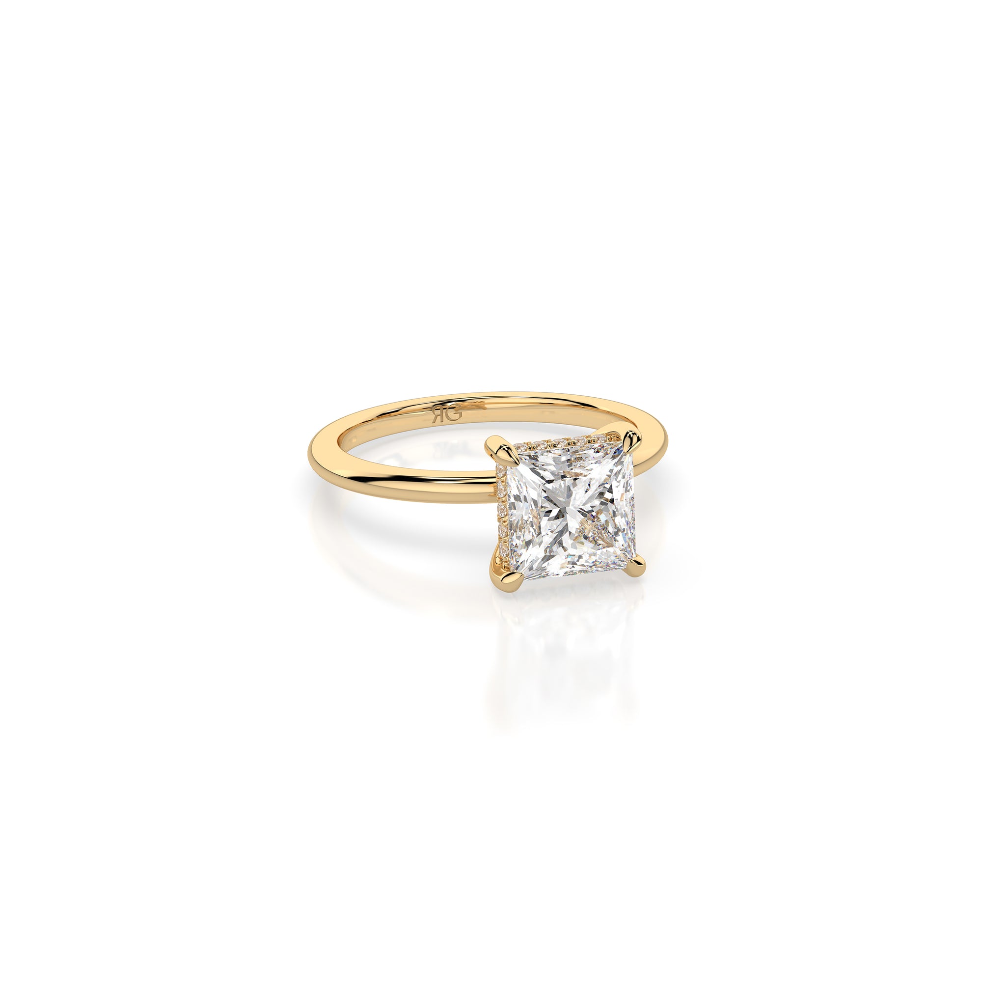 14k Princess Cut Solitaire Ring | Hidden Halo