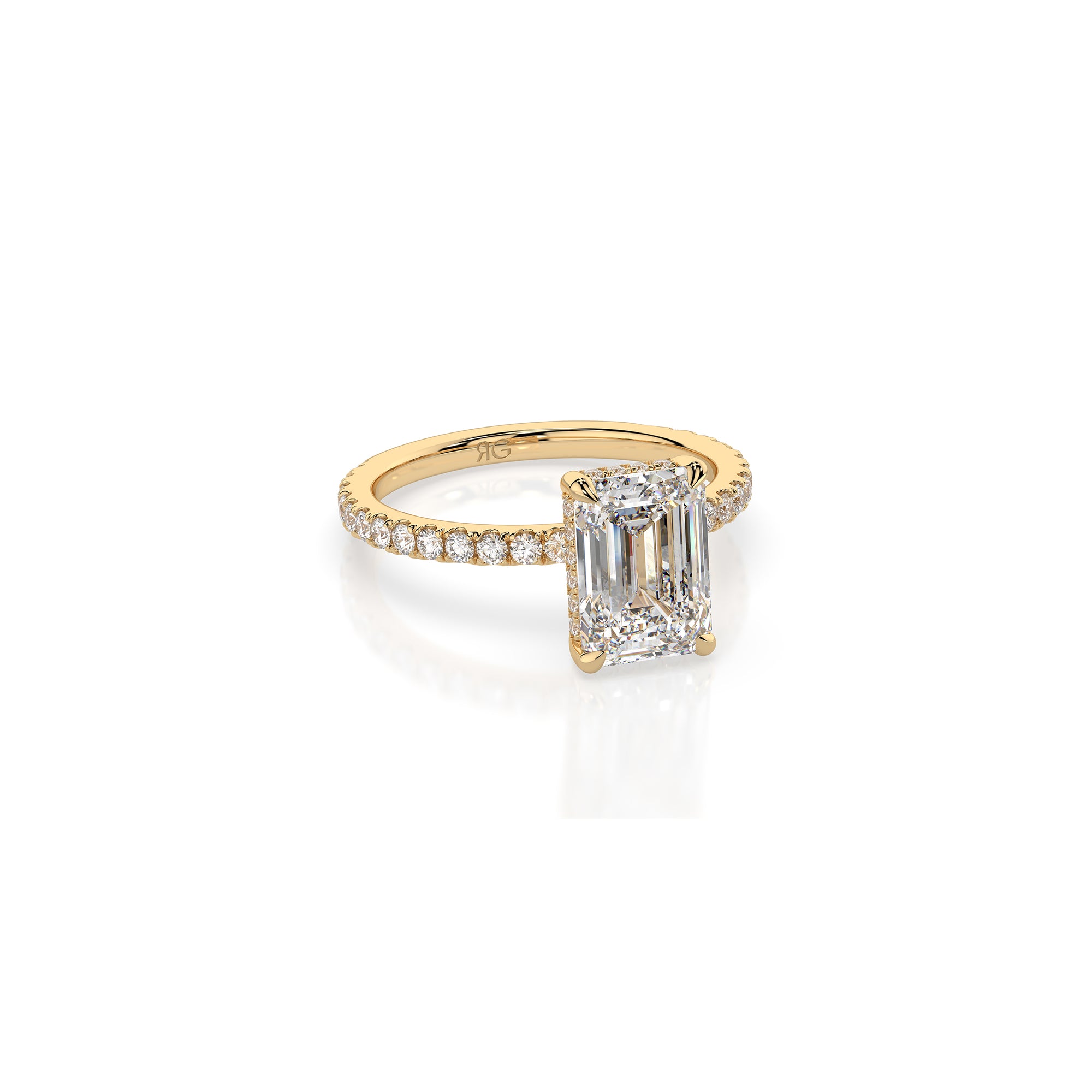 14k Emerald Cut Solitaire Pave Band | Hidden Halo